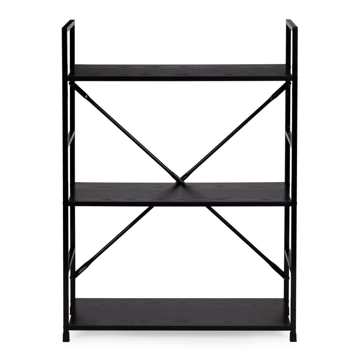 Drevený regál s kovovým rámom Loft 3 polica čierny I 1