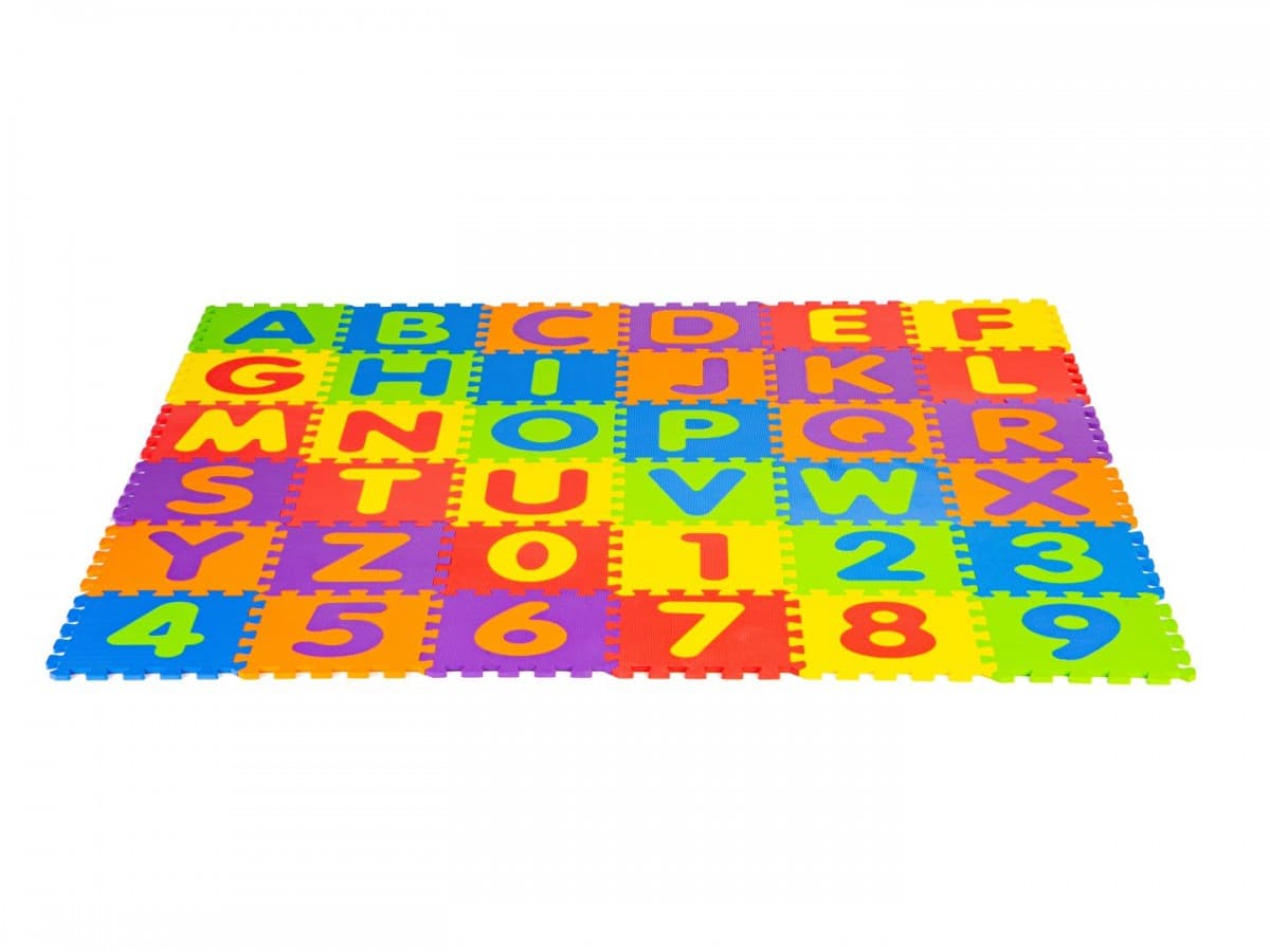 Penová podložka Puzzle čísla a písmená 178x178 cm farebná