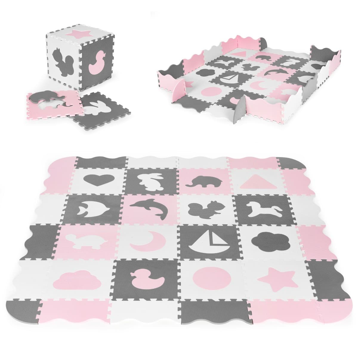 Penové puzzle s 36 dielmi ANIM ružovo-sivé 1