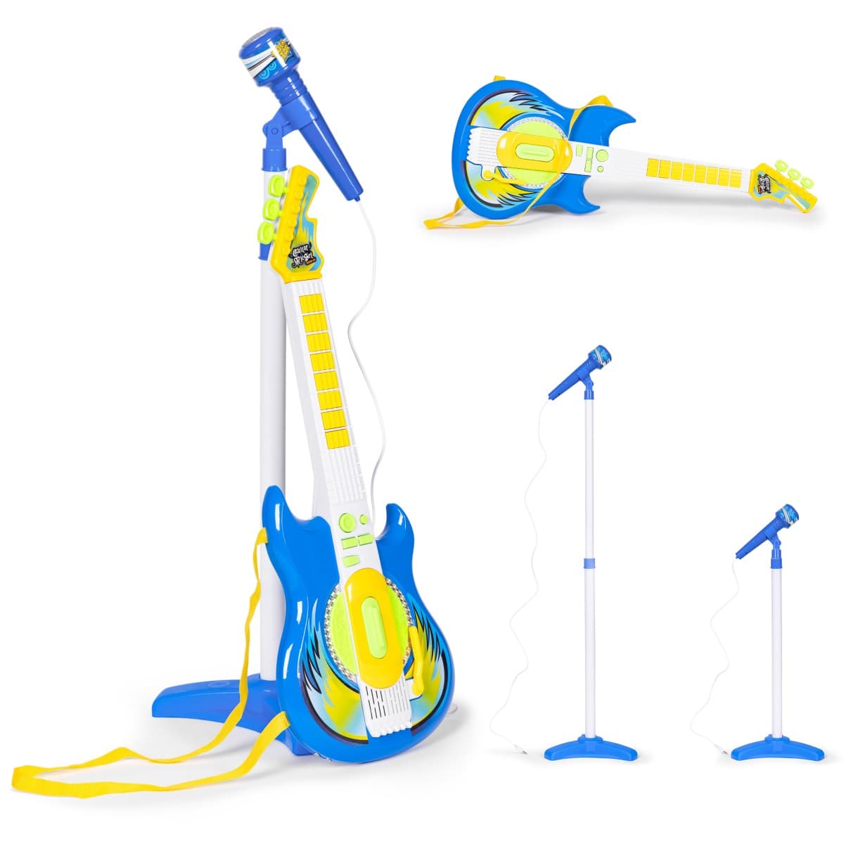 Detská elektrická gitara so stojanom a mikrofónom Deciz modrá 1
