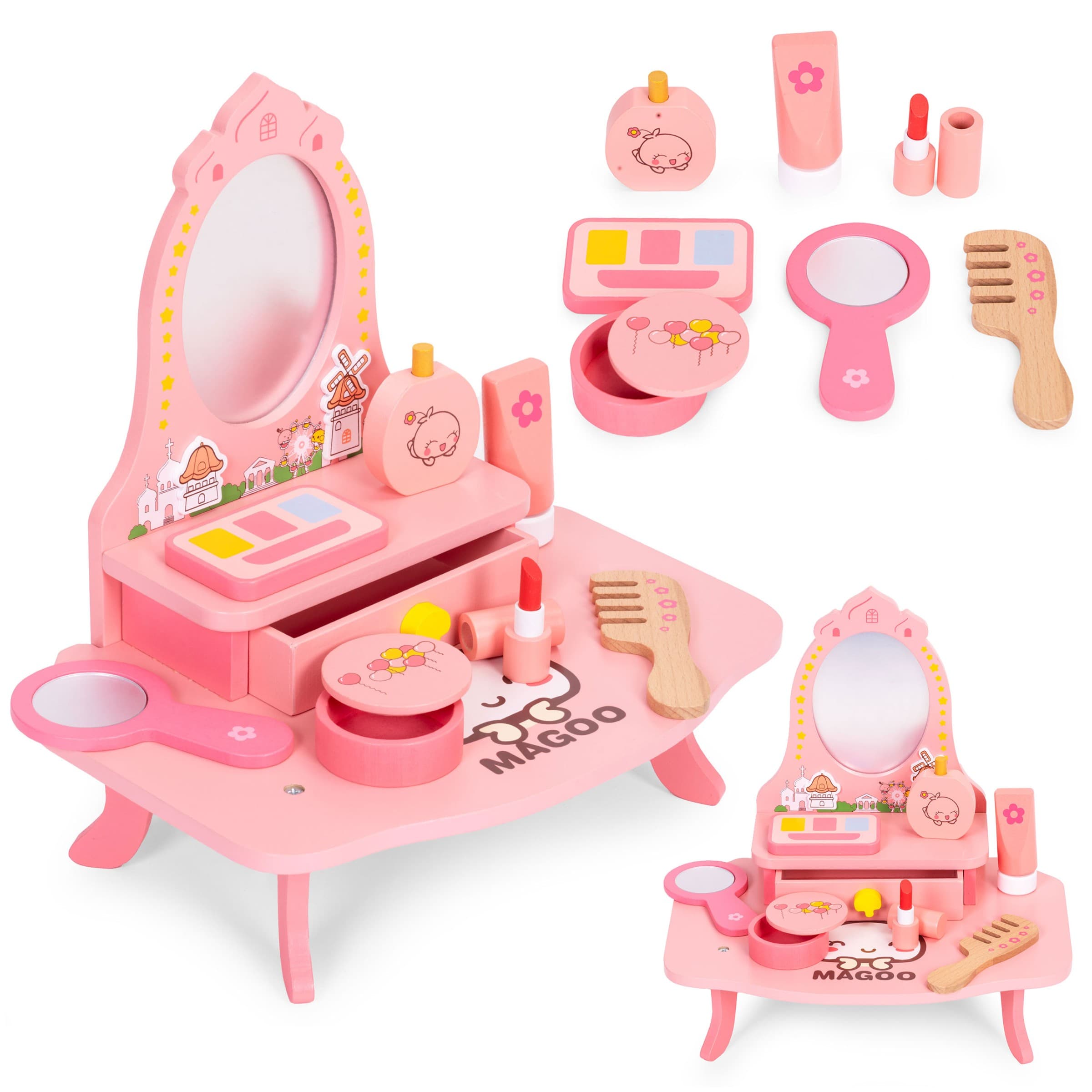 Drevený toaletný stolík PRINCESS ružový 1