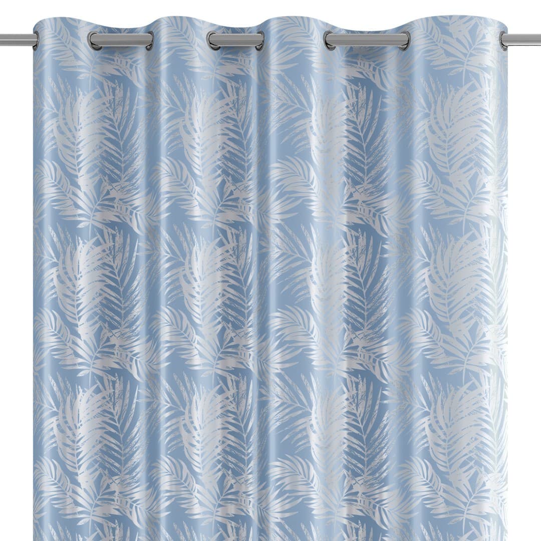 Záves AmeliaHome Velvet Silver Leaves s priechodkami 140x245 cm modrý 1
