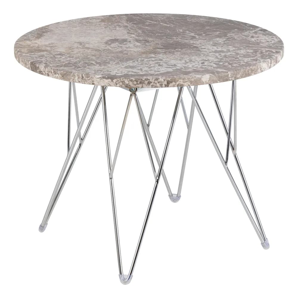 Odkladací stolík Prunus 55 cm šedo-hnedý mramor/chróm