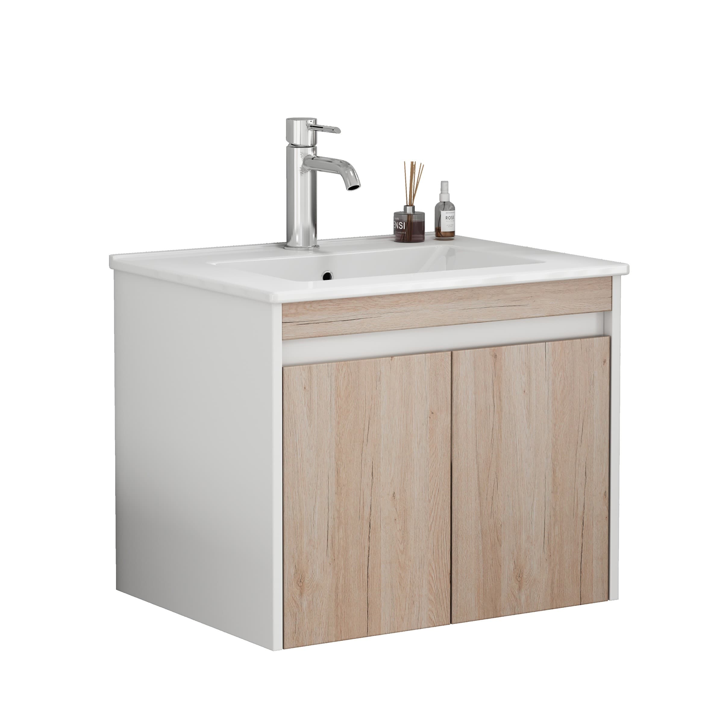 Závesná skrinka pod umývadlo Houseland Morvia 60 cm dub/biela