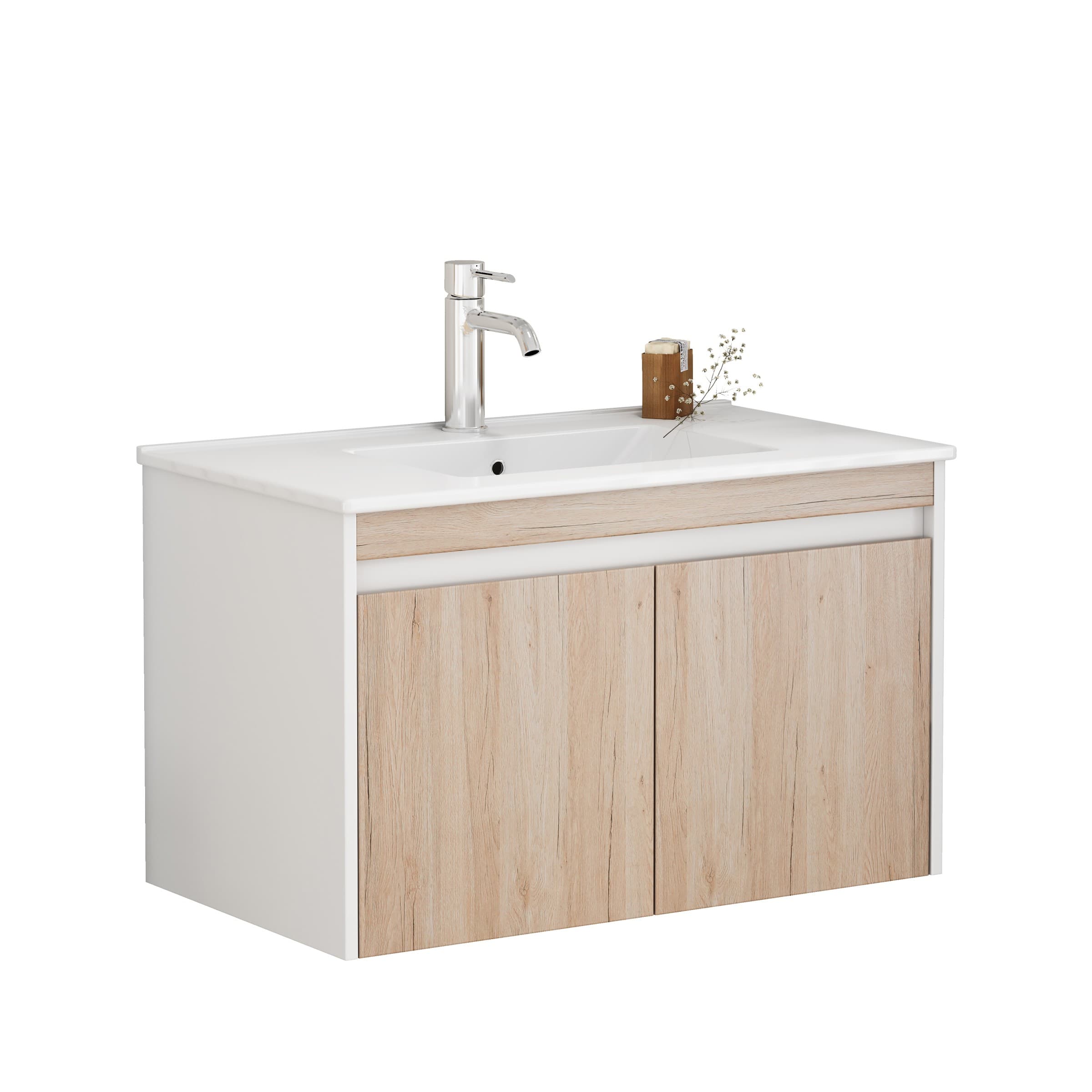 Závesná skrinka pod umývadlo Houseland Morvia 80 cm dub/biela 1