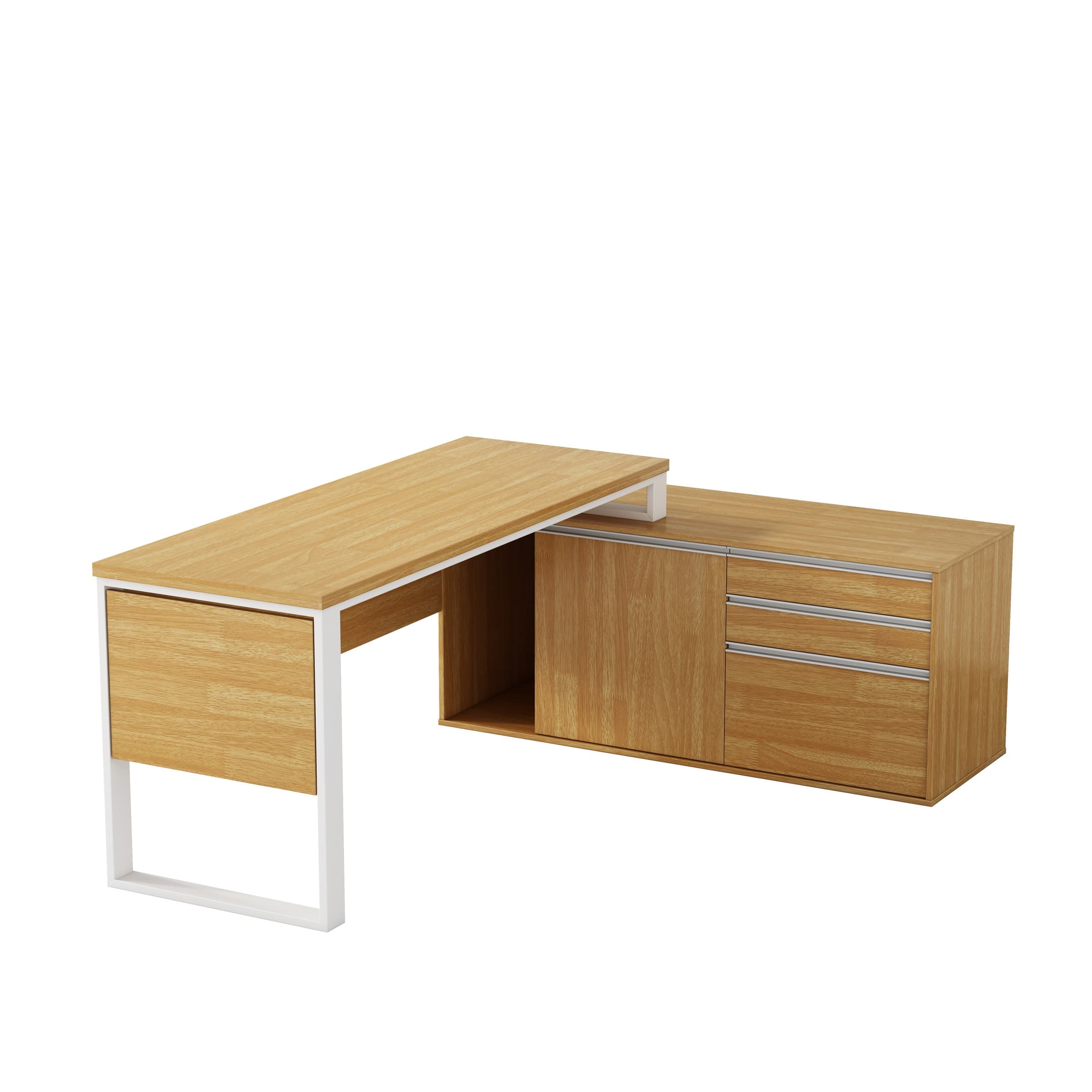 Rohový kancelársky stôl s komodou Houseland Nuvia Home 04 194 cm dub/biely
