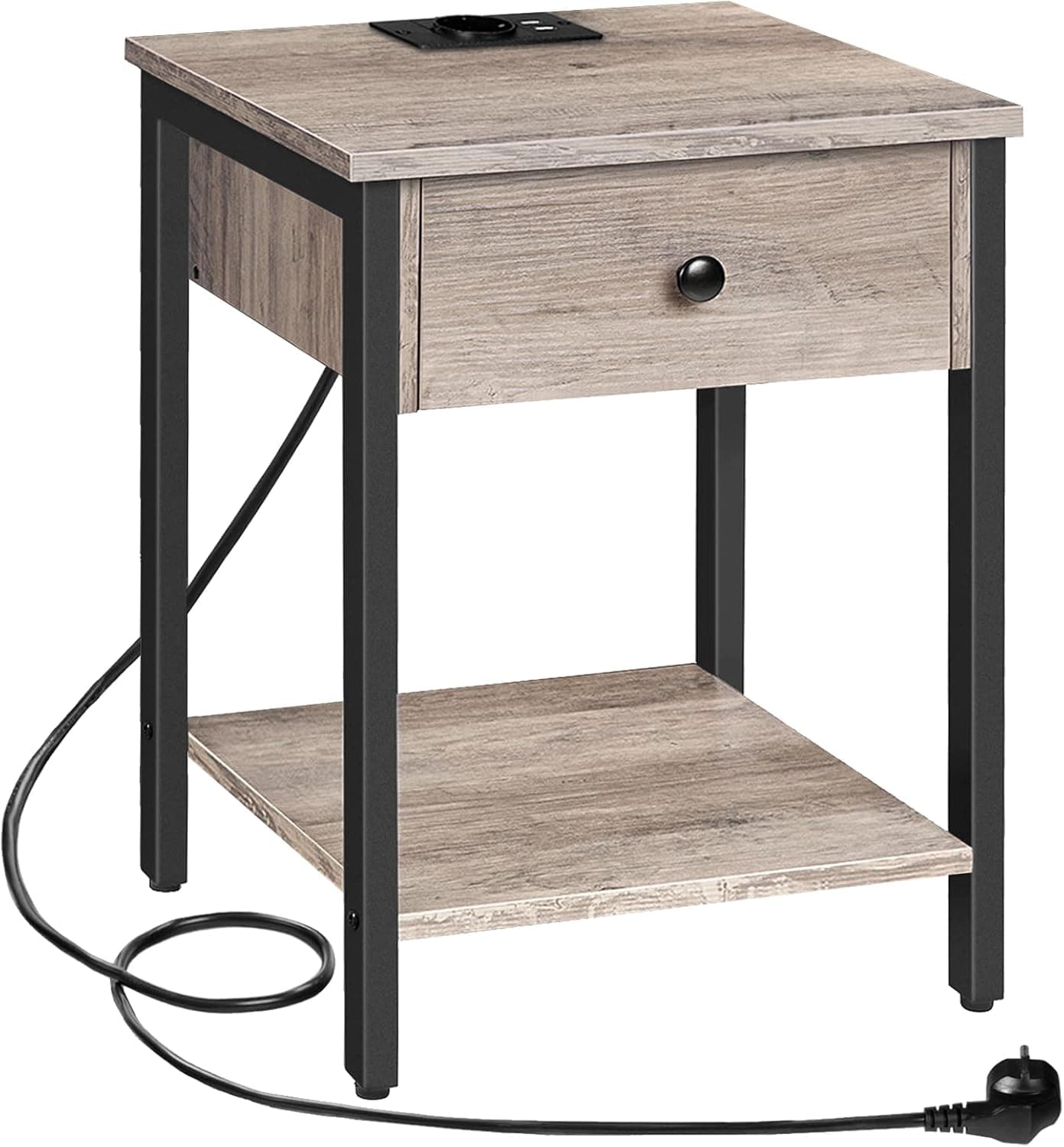 Nočný stolík Vasagle Ferira 40 cm s nabíjacou stanicou čierny/sivý 1