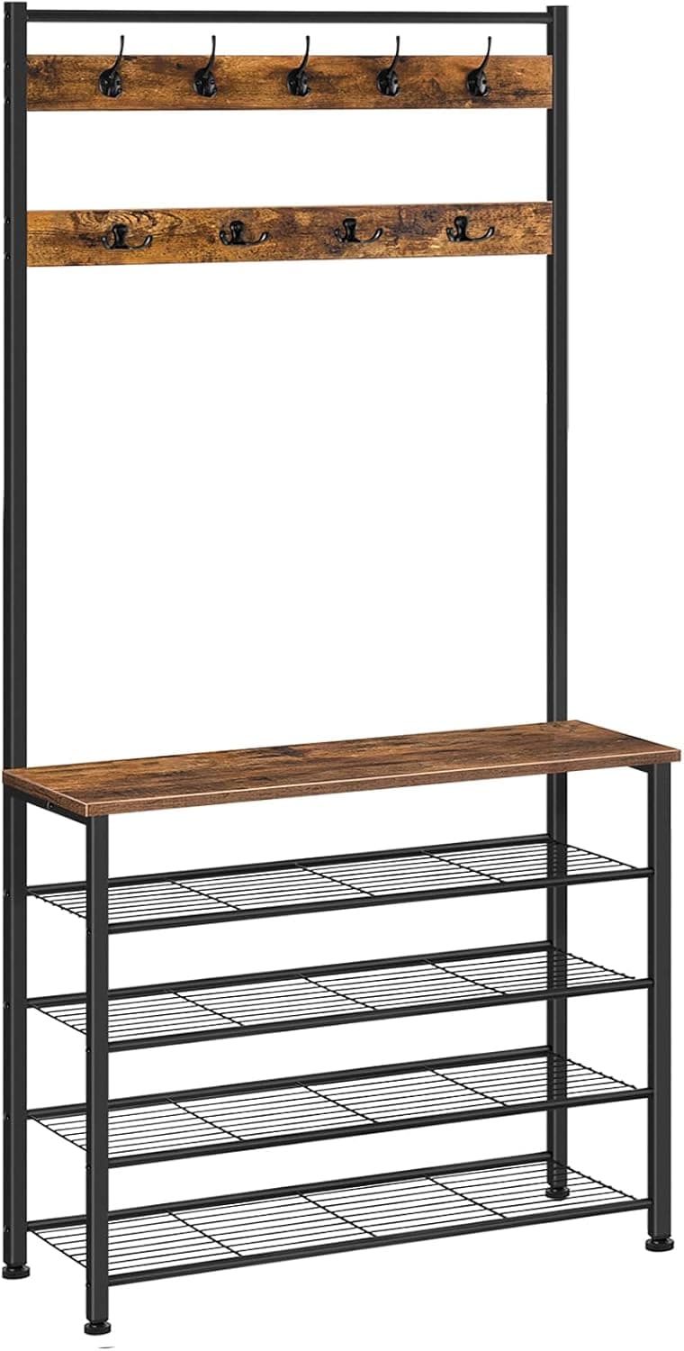 Predsieňový vešiak s botníkom Vasagle Mjora 80 cm čierny/hnedý 1