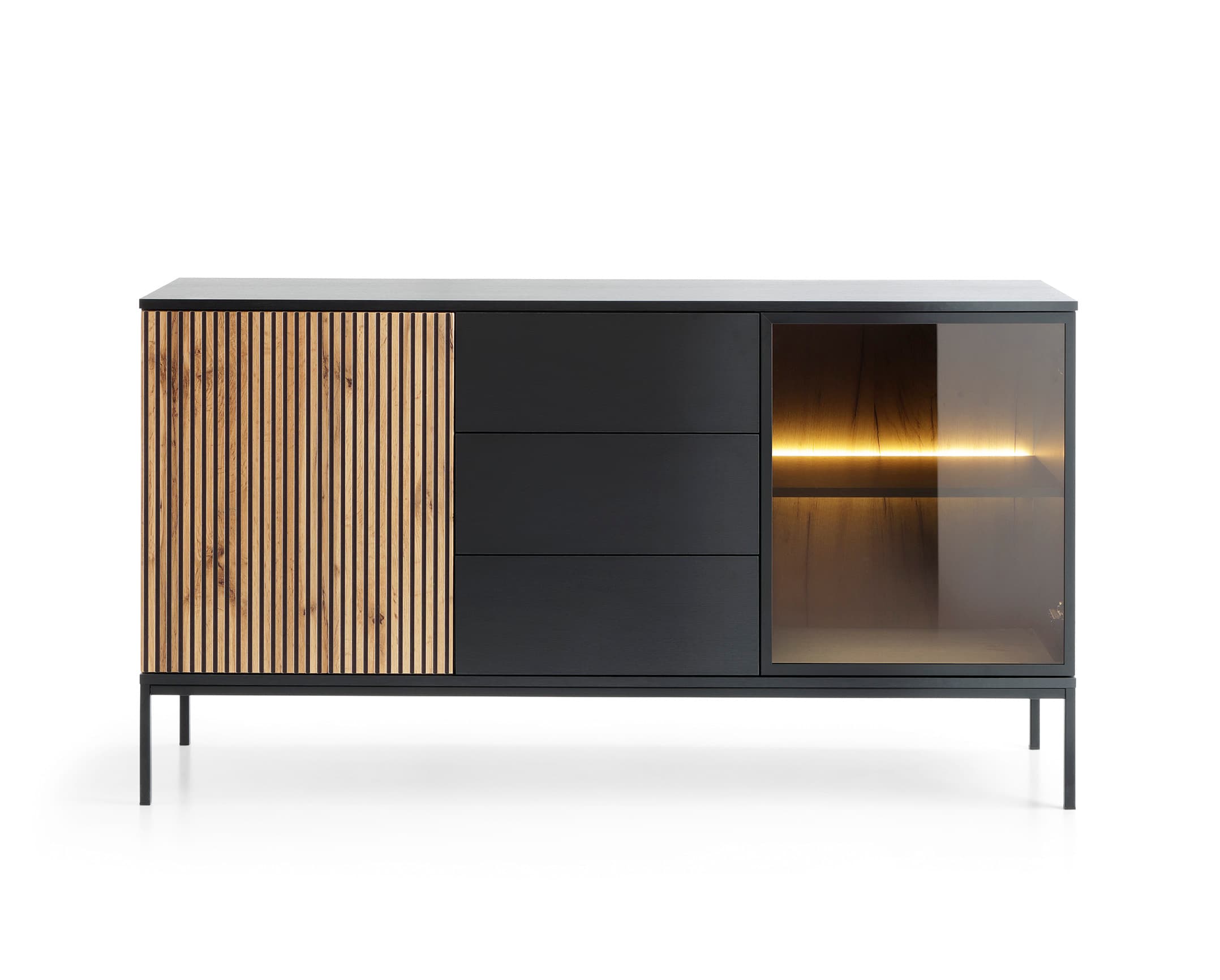 Komoda Sento s LED osvetlením 154 cm dub wotan/čierna