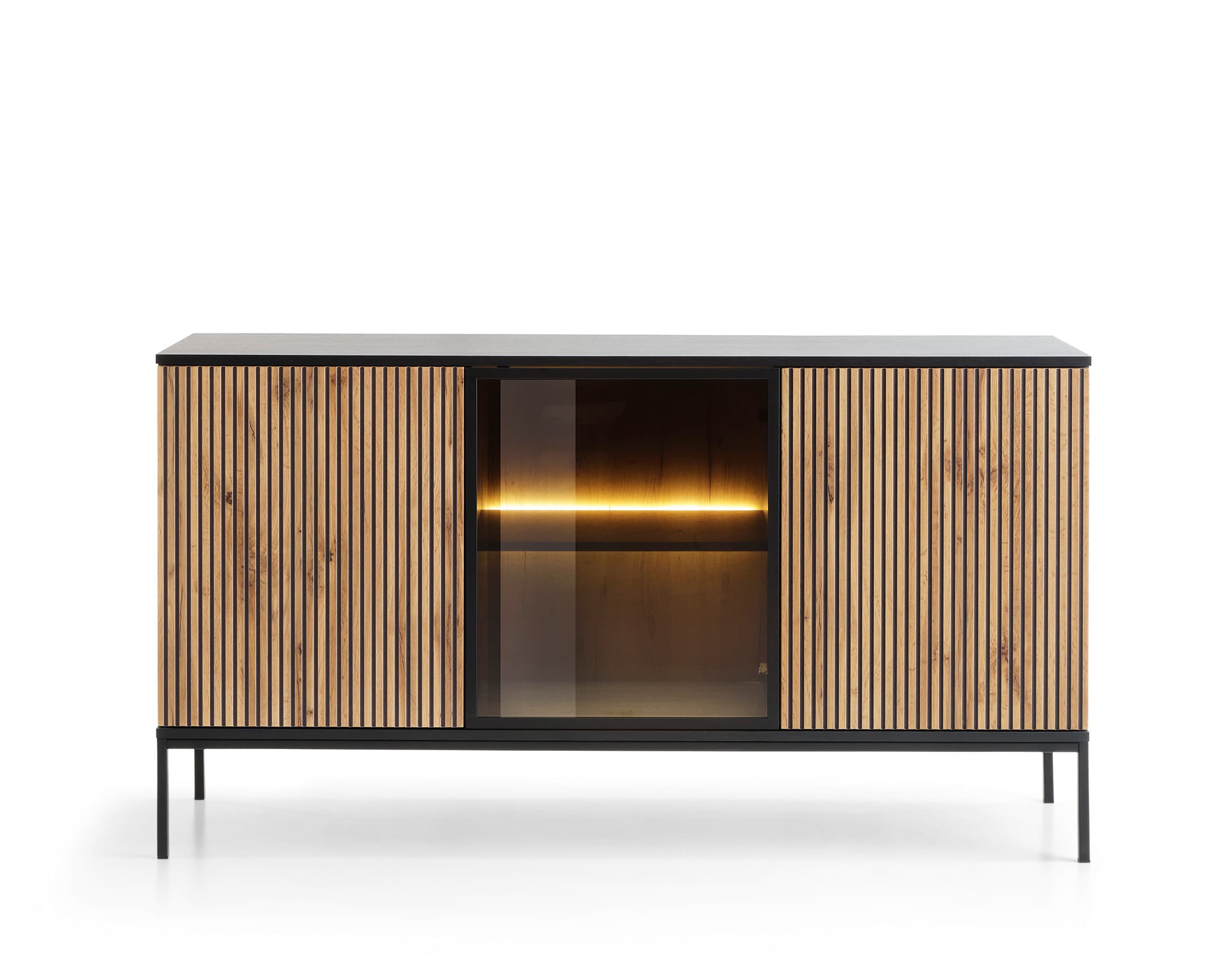 Komoda Sento s LED osvetlením 154 cm dub wotan/čierna II 1