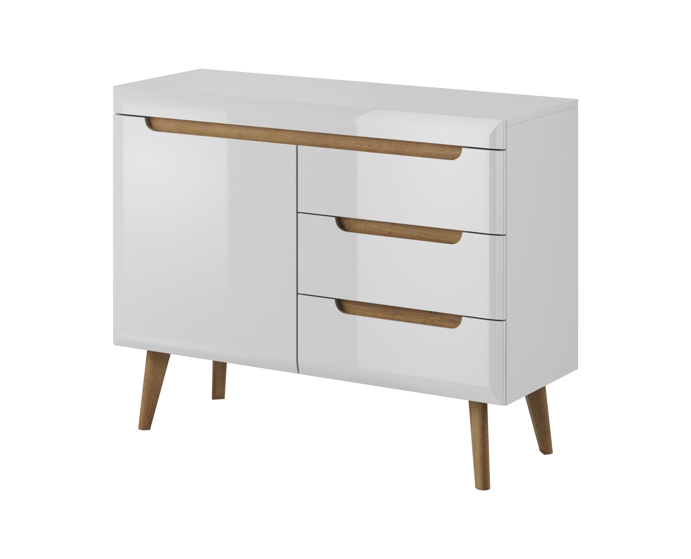 Komoda Nordi 107 cm so zásuvkami biela/dub Riviéra 1