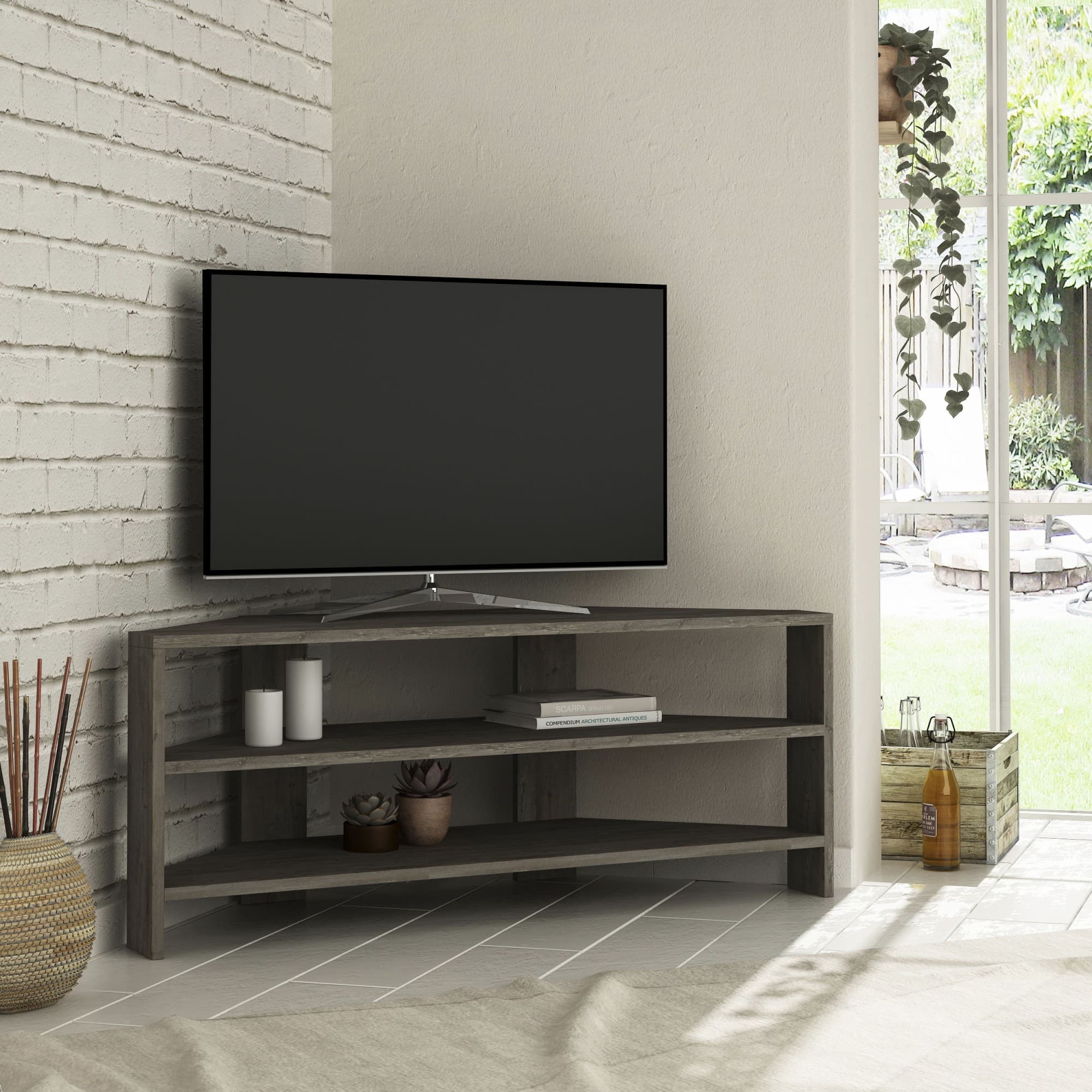Rohový TV stolík Houseland Thales tmavá káva 1