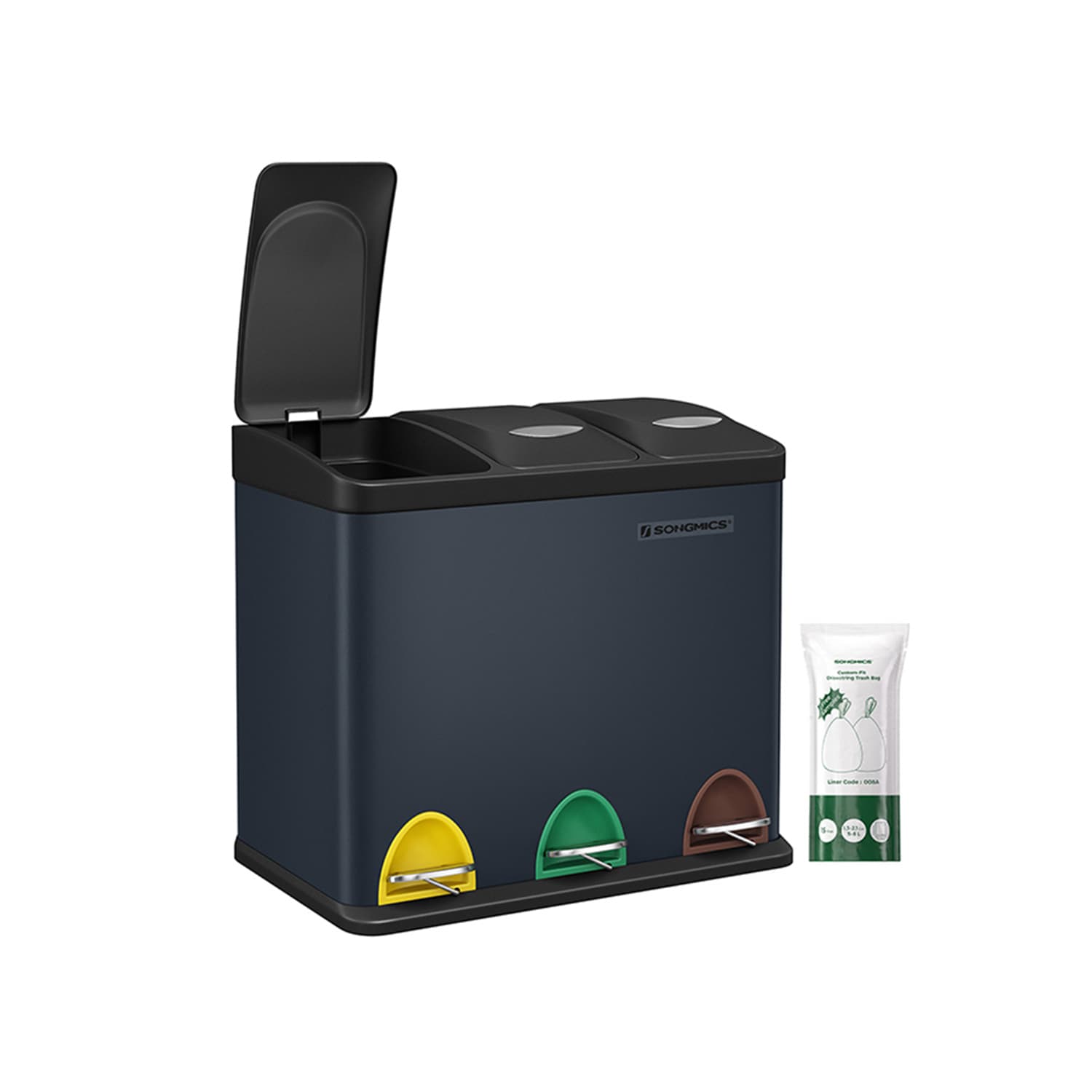 Odpadkový koš na tříděný odpad SONA 3v1 + 3x8 l černý