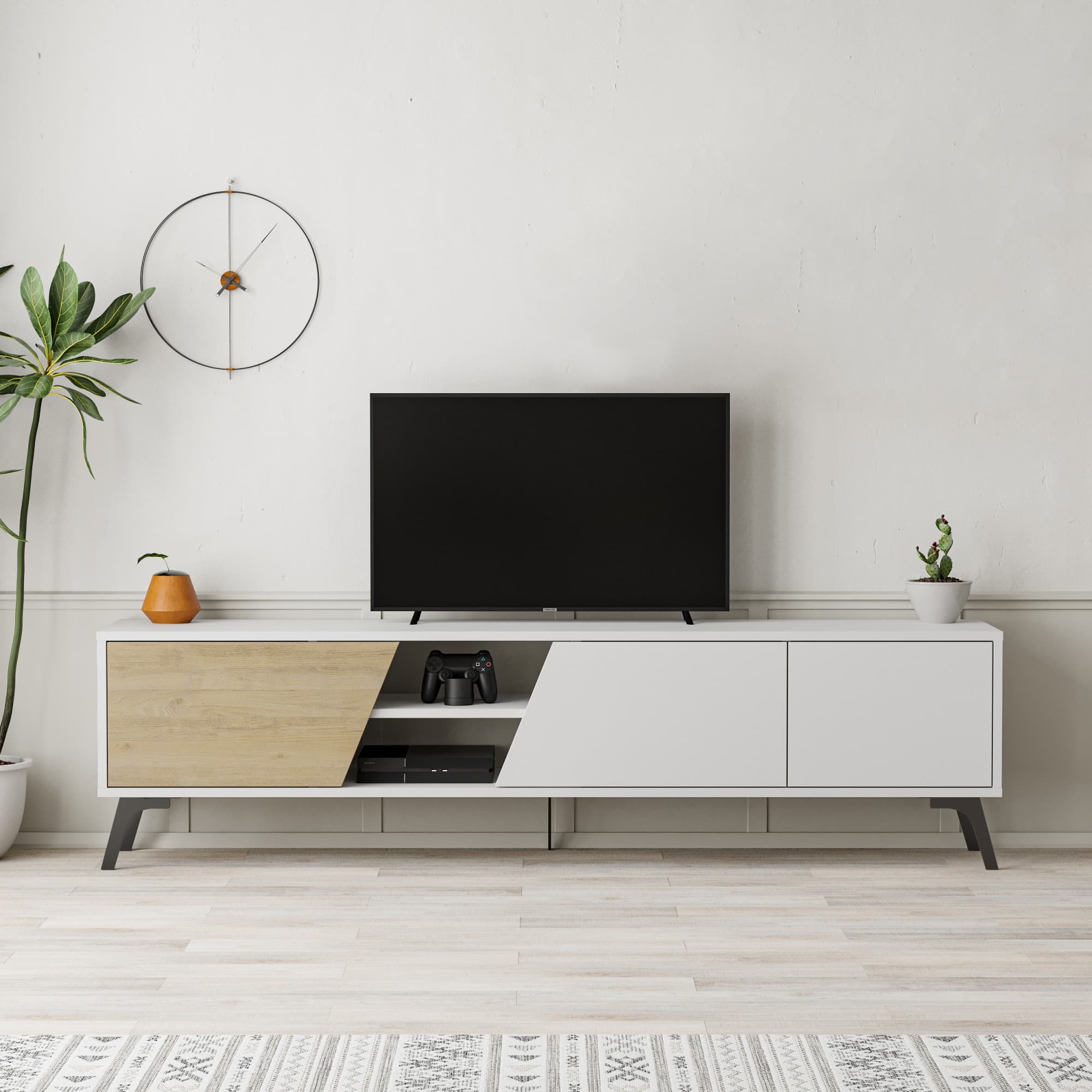 TV stolík Houseland FIONA 180 cm biely/dub safírový
