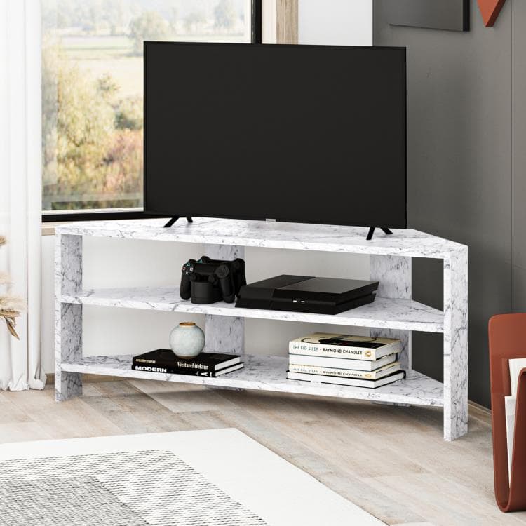 Rohový TV stolík Houseland Thales mramor Carrara 1