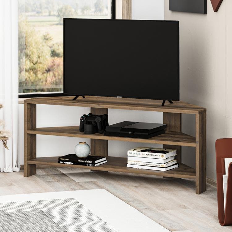 Rohový TV stolík Houseland Thales dub tmavý 1