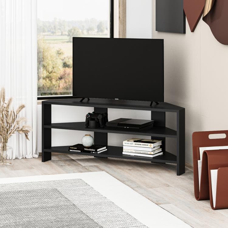 Rohový TV stolík Houseland Thales vintage čierny 1