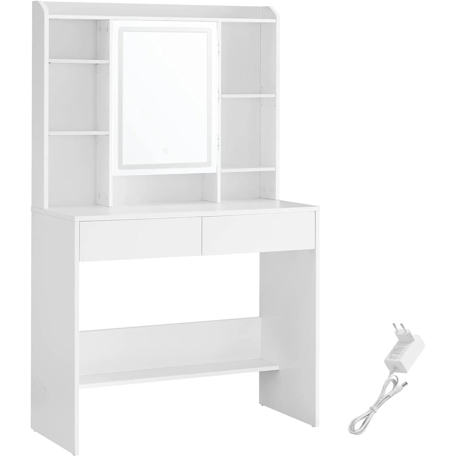 Toaletný stolík Vasagle Berny 90 cm so zrkadlom a LED osvetlením biely