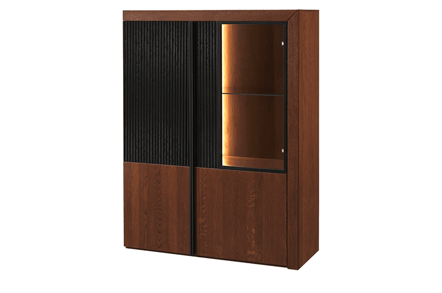 Vitrína Paris II 15 106 cm z masívu s LED osvetlením dub antický/čierna