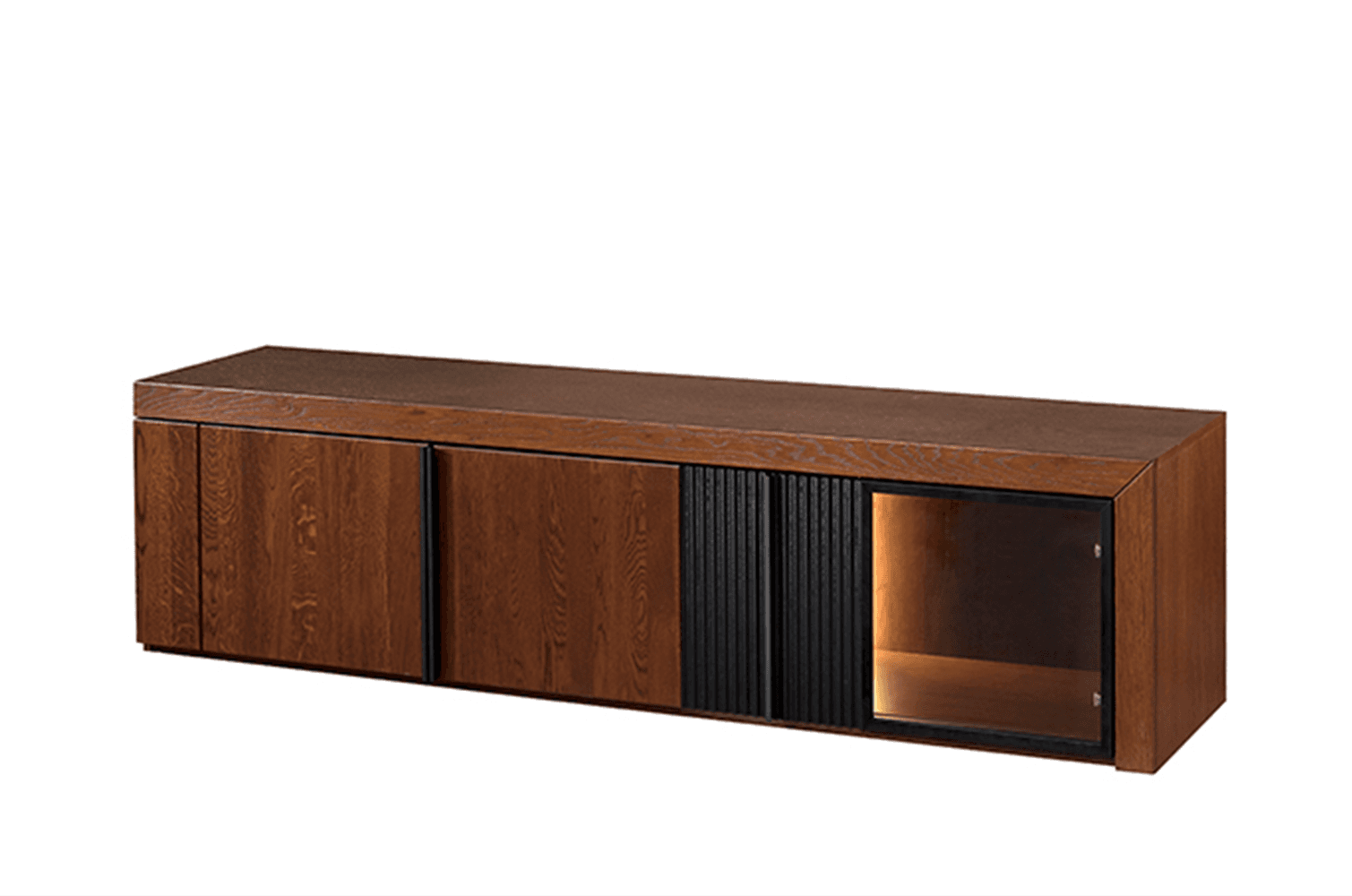 TV skrinka Paris II 25 182 cm z masívu s LED osvetlením dub antický/čierny