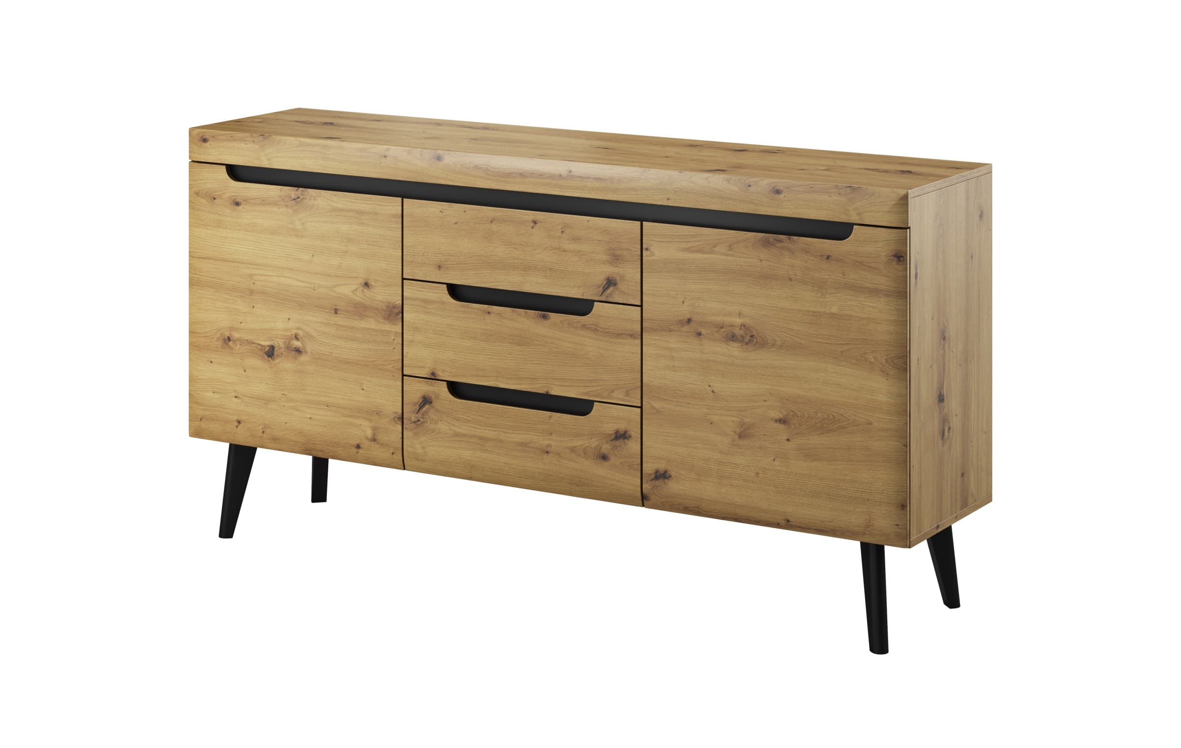 Komoda Nordi 160 cm so zásuvkami čierna/dub artisan 1