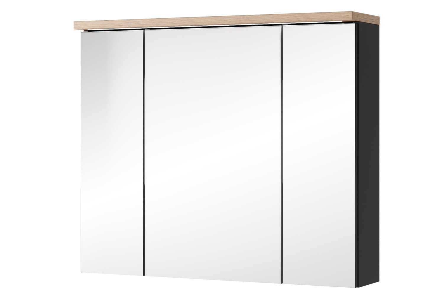 Závesná kúpeľňová skrinka Swing II 58 80 cm so zrkadlom a LED osvetlením čierna/dub Artisan