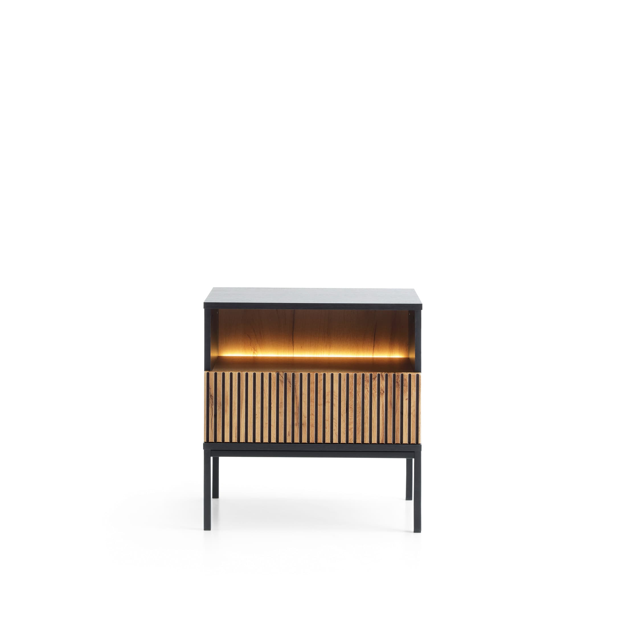 Nočný stolík Sento s LED osvetlením 54 cm dub wotan/čierny