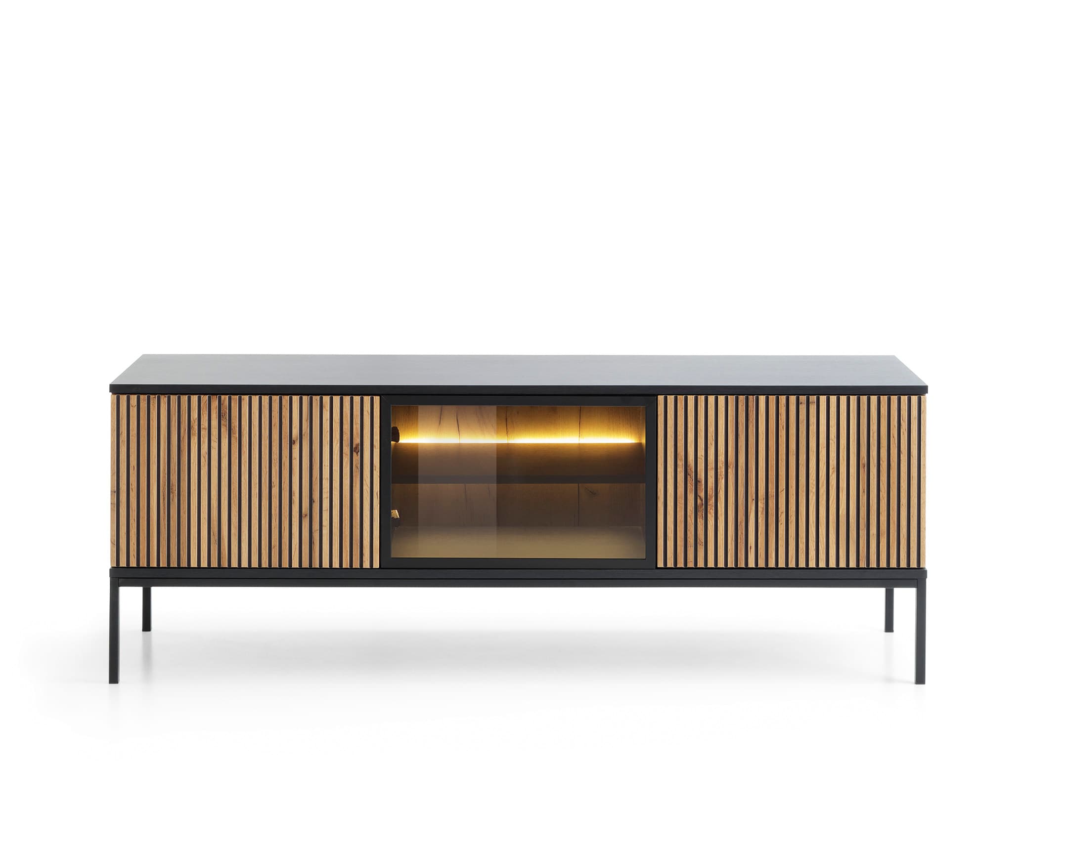 TV stolík Sento s LED osvetlením 154 cm dub wotan/čierny 1