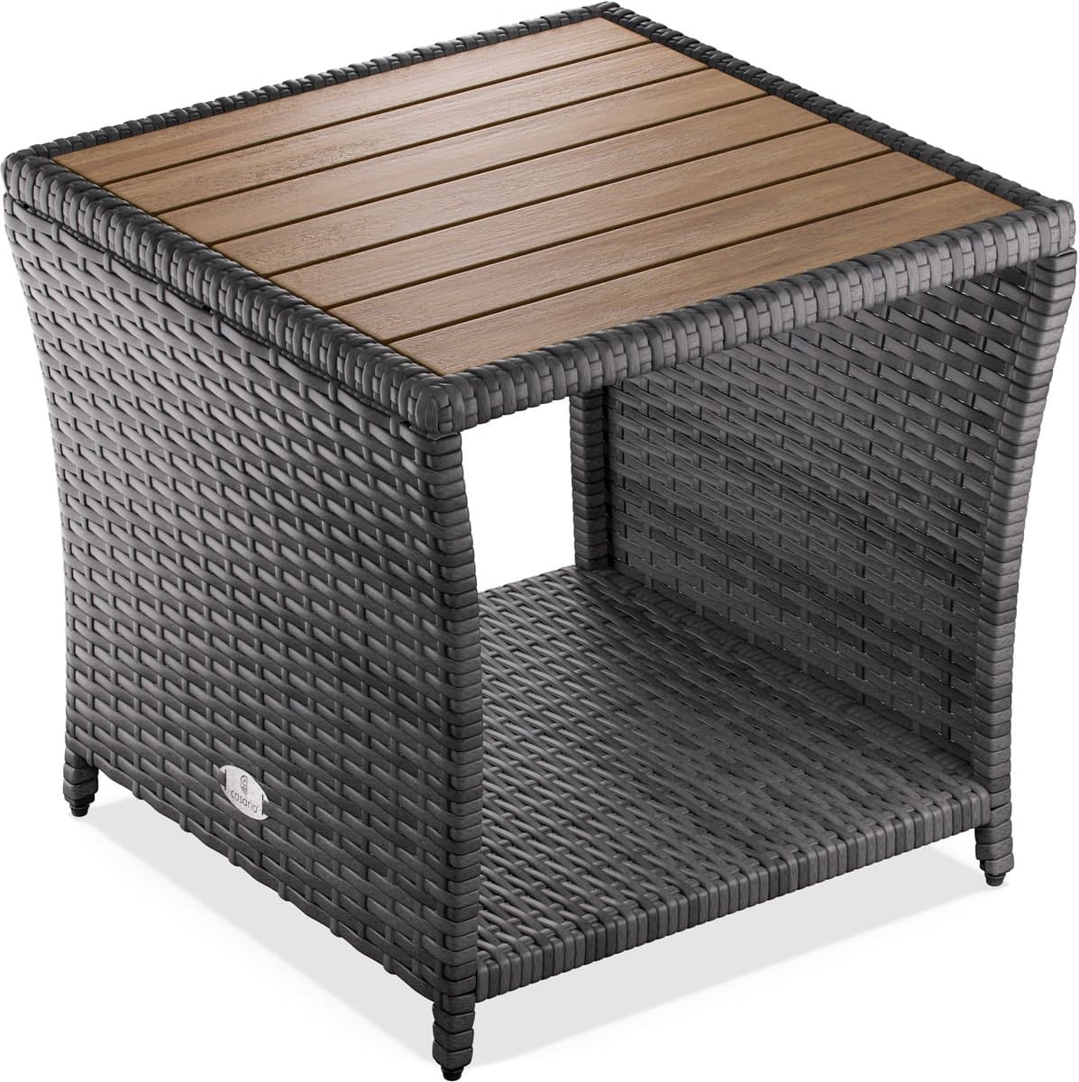 Záhradný odkladací stolík Gerad 45 cm polyratan/akácia sivý 1
