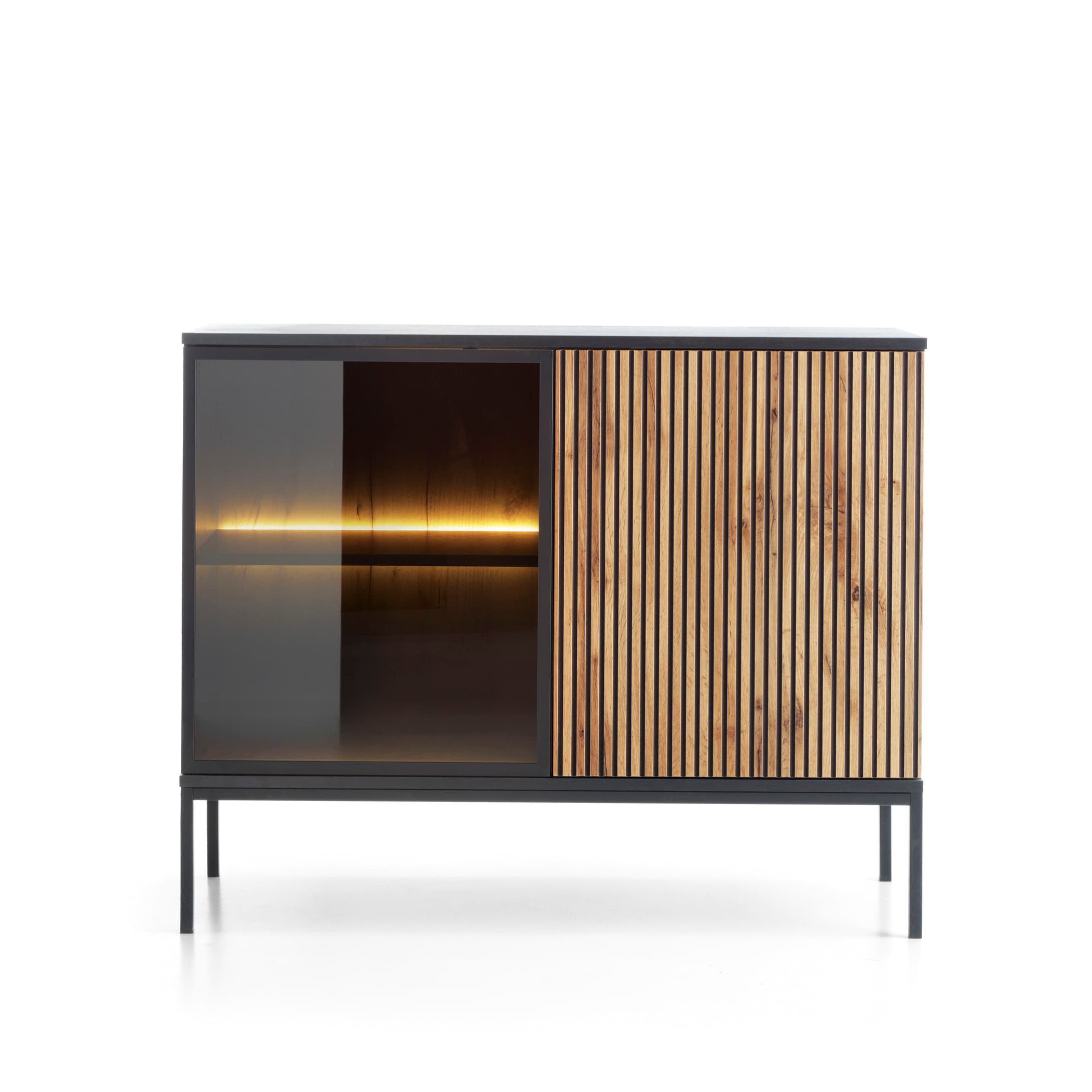 Komoda Sento s LED osvetlením 104 cm dub wotan/čierna