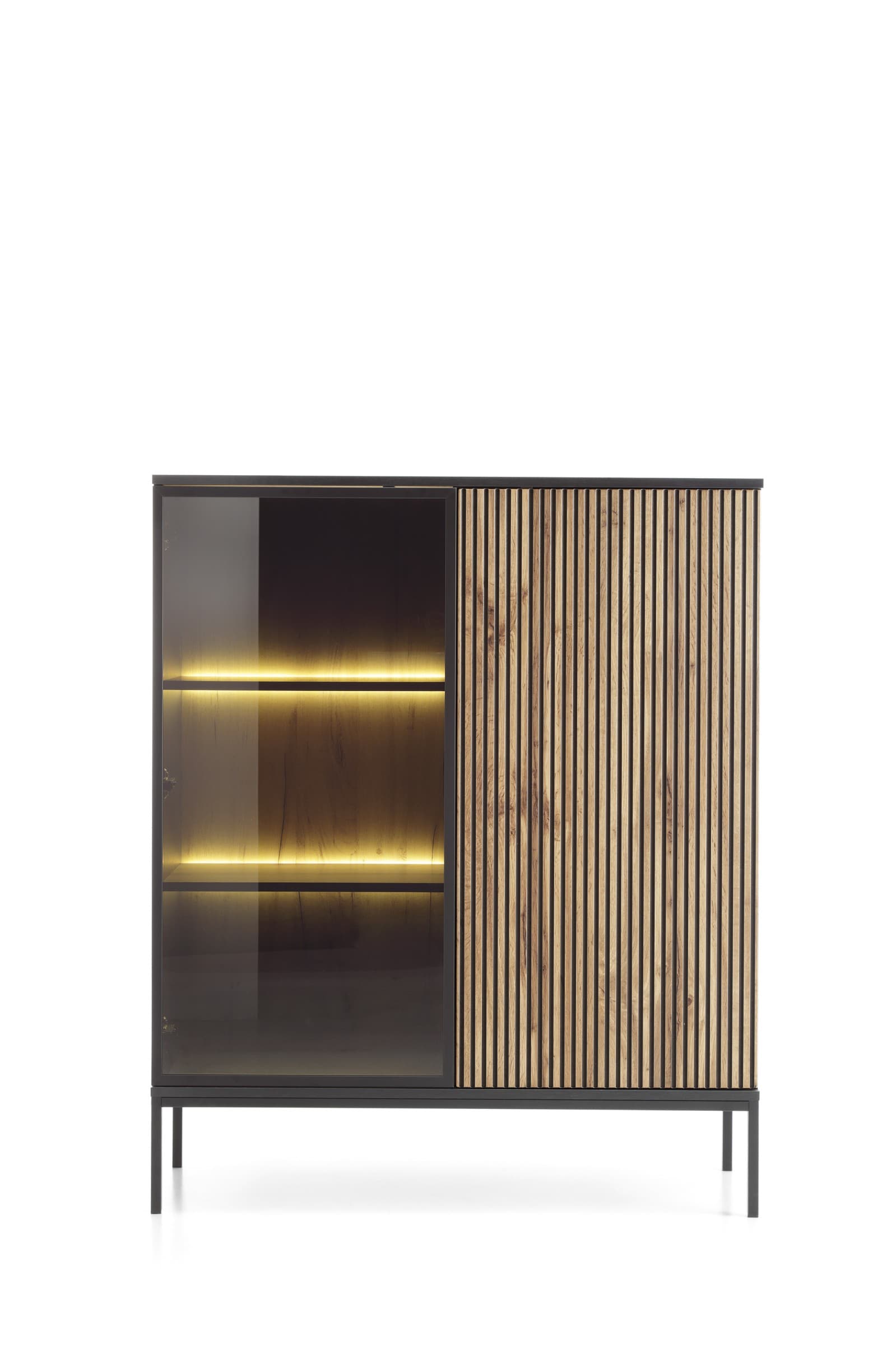 Vitrína Sento s LED osvetlením 104 cm dub wotan/čierna II