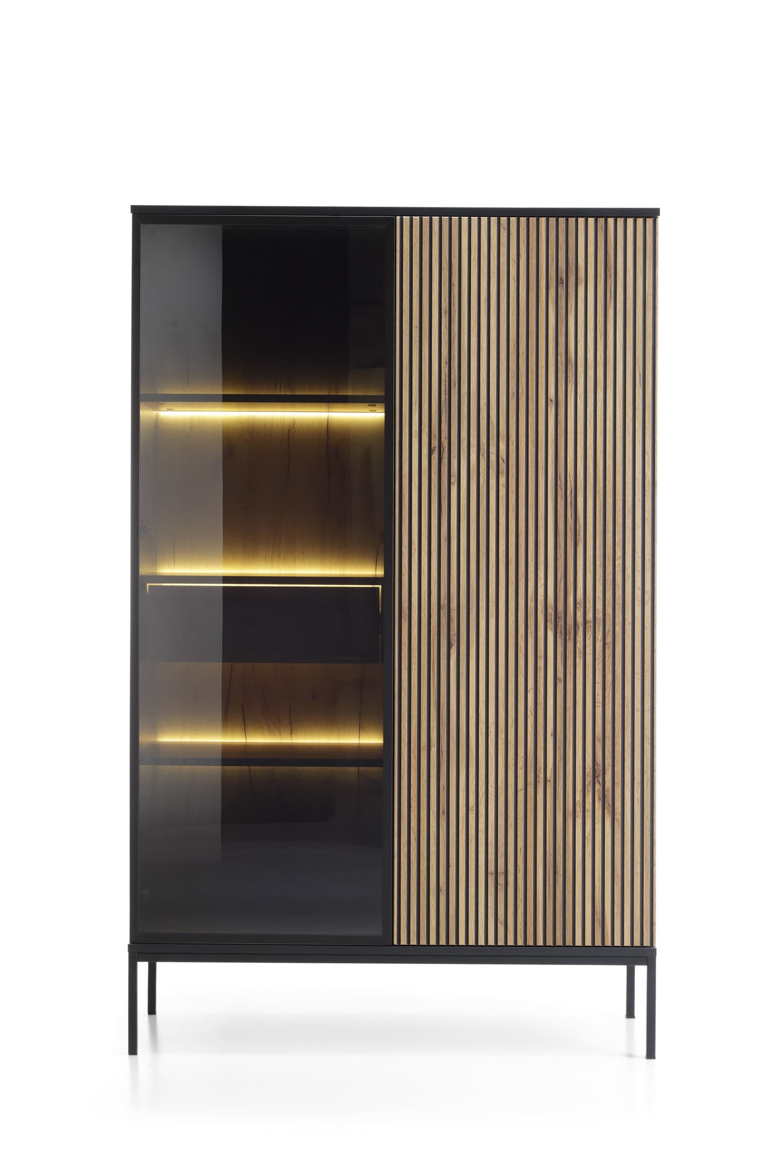 Vitrína Sento s LED osvetlením 104 cm dub wotan/čierna