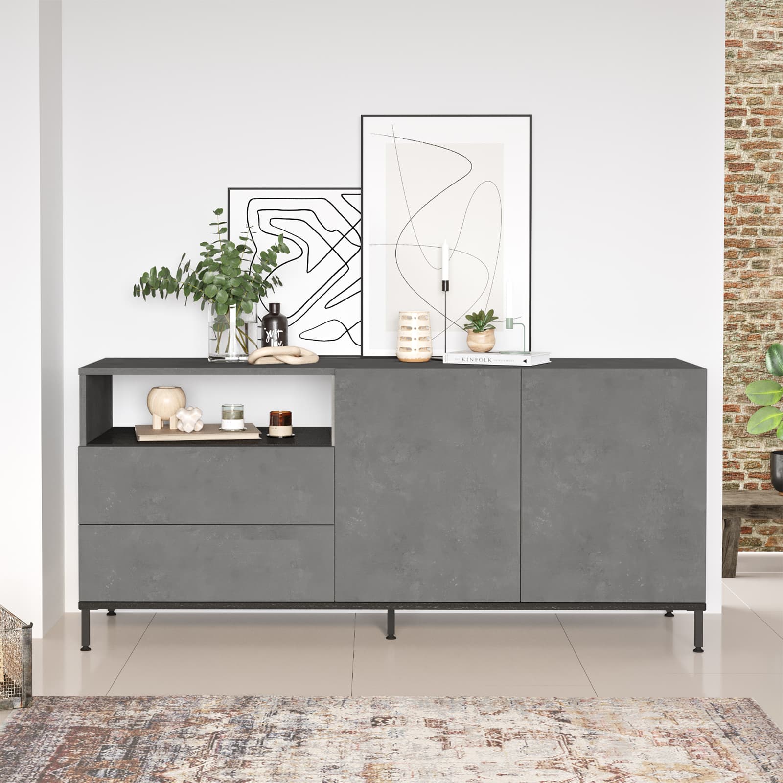 Komoda Houseland Zeke betón/čierna