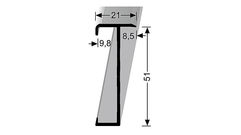 Schodový profil 21 x 51 mm pre krytiny do 9,8 mm (skrutkovací) | Küberit 847 Černá F16