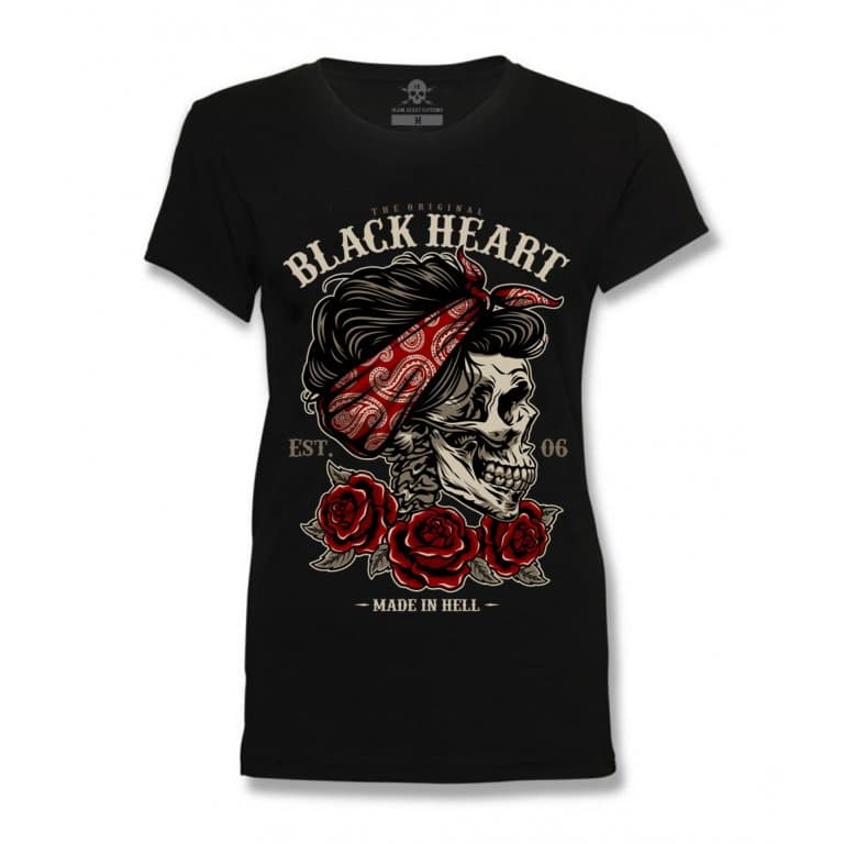 BLACK HEART Pin Up Skull čierna - L 1