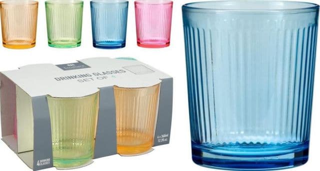 Kinekus Pohár na vodu sklenený 360ml 4ks, farebný mix 1