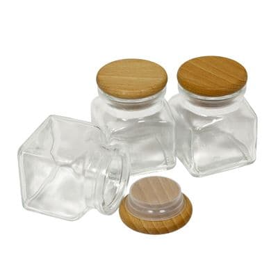Kinekus Korenička sklenená/drevený vrchnák, objem 120ml, sada 3ks 1