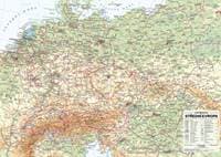 Střední Evropa nástěnná obecně zeměpisná mapa - autor neuvedený 1