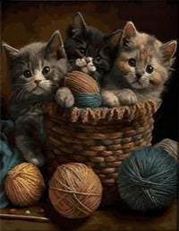 Diamantové malování Koťata v košíku 30x40cm - autor neuvedený 1