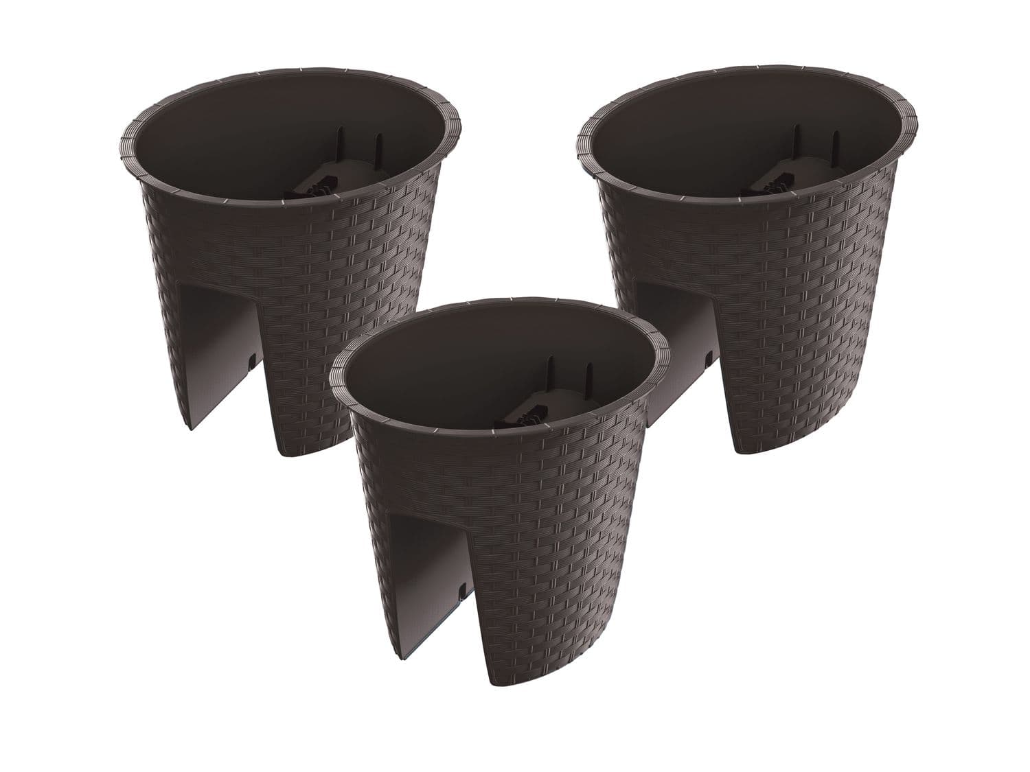 Prosperplast Súprava kvetináčov na zábradlie, 3-dielna (oválny, hnedá, 298 x 242 x 225 mm)