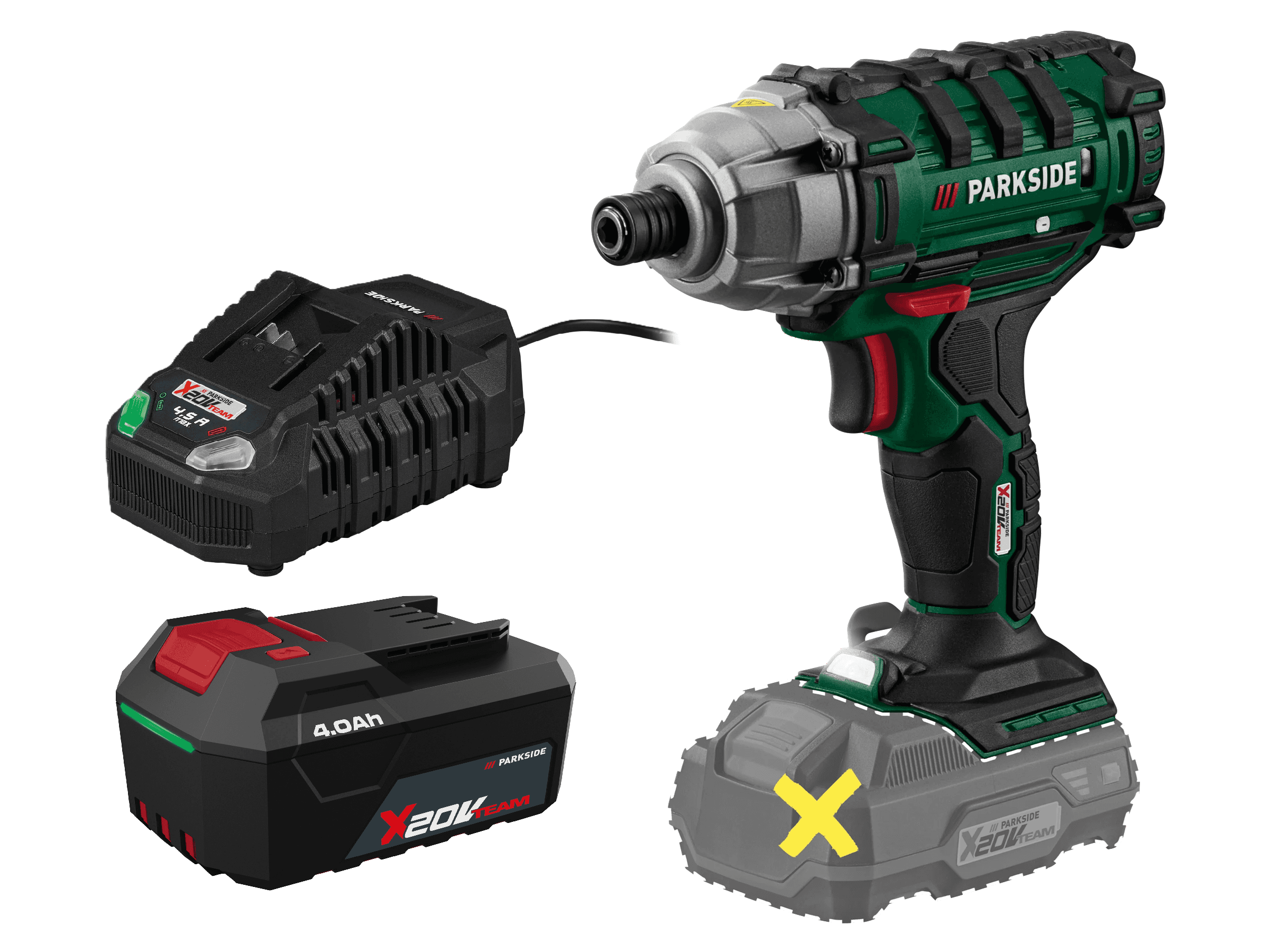 PARKSIDE® Aku rázový uťahovák PDSSA 20-Li B2 + Akumulátor 20 V/4 Ah + Rýchlonabíjačka 20 V/4,5 A