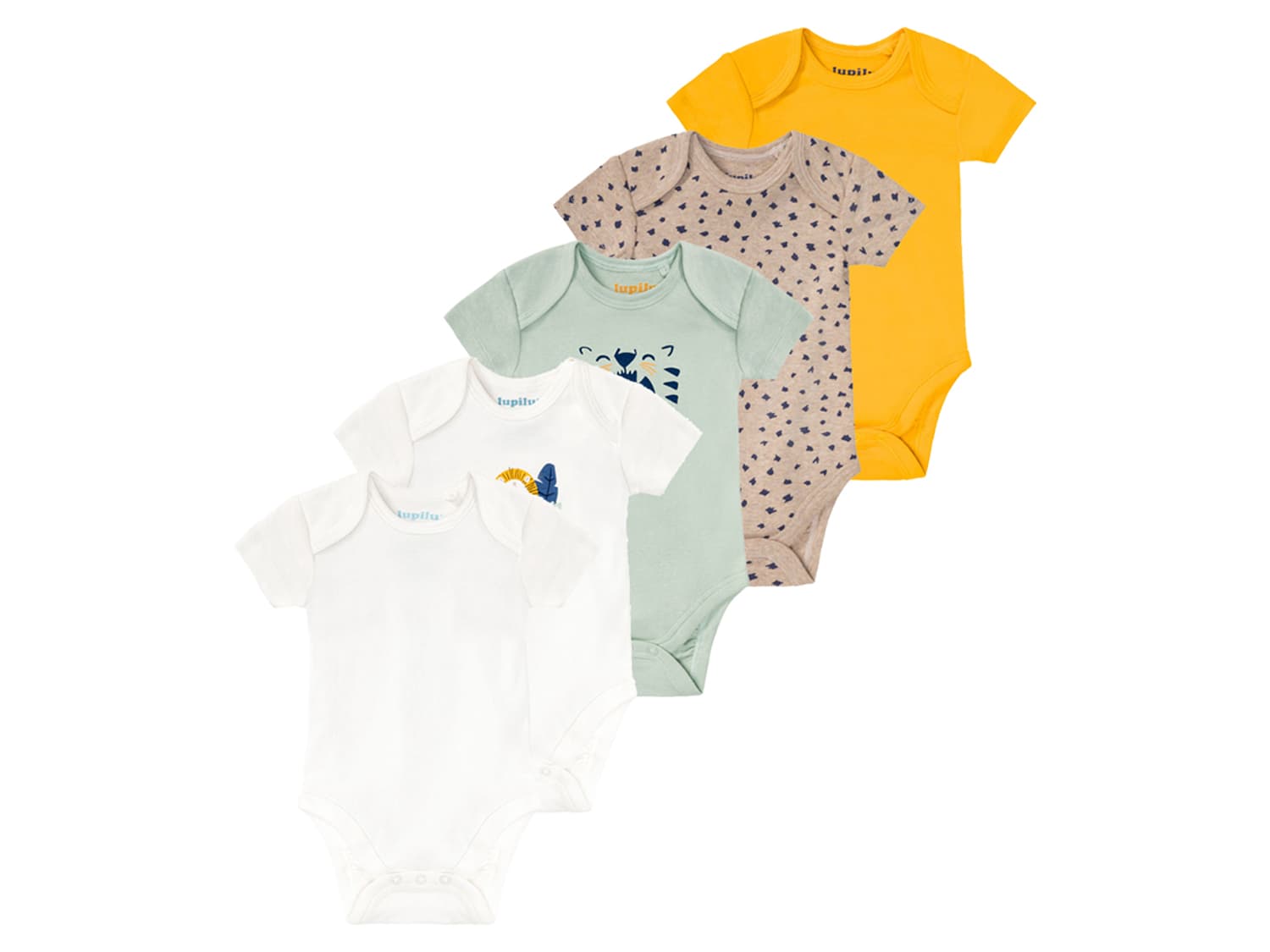 lupilu® Chlapčenské body pre bábätká z biobavlny, 5 kusov (62/68, mentolová/biela/žltá/béžová)