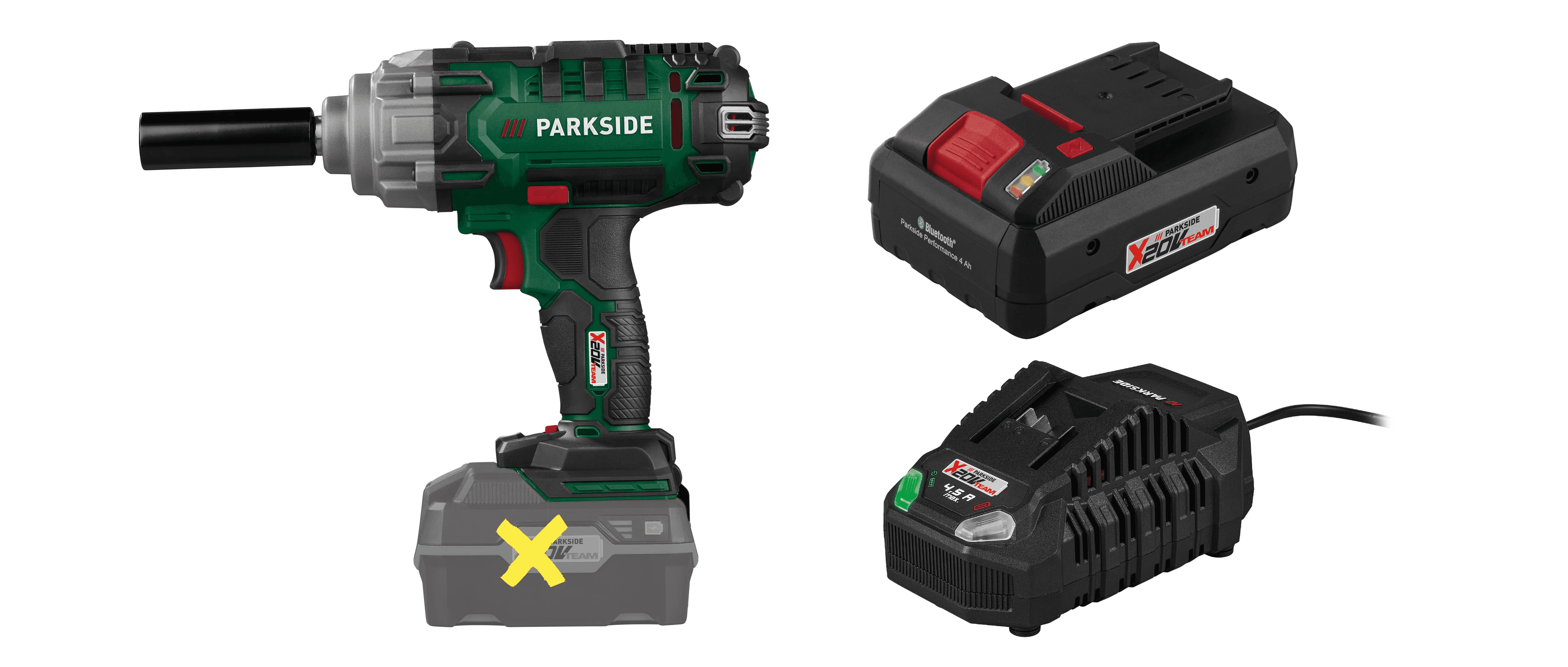 PARKSIDE® Aku rázový uťahovák 20 V PASSK 20-Li C4 + Smart akumulátor 20 V/4 Ah PAPS 204 B1 + Rýchlonabíjačka 20 V/4,5 A PLG 20 C3
