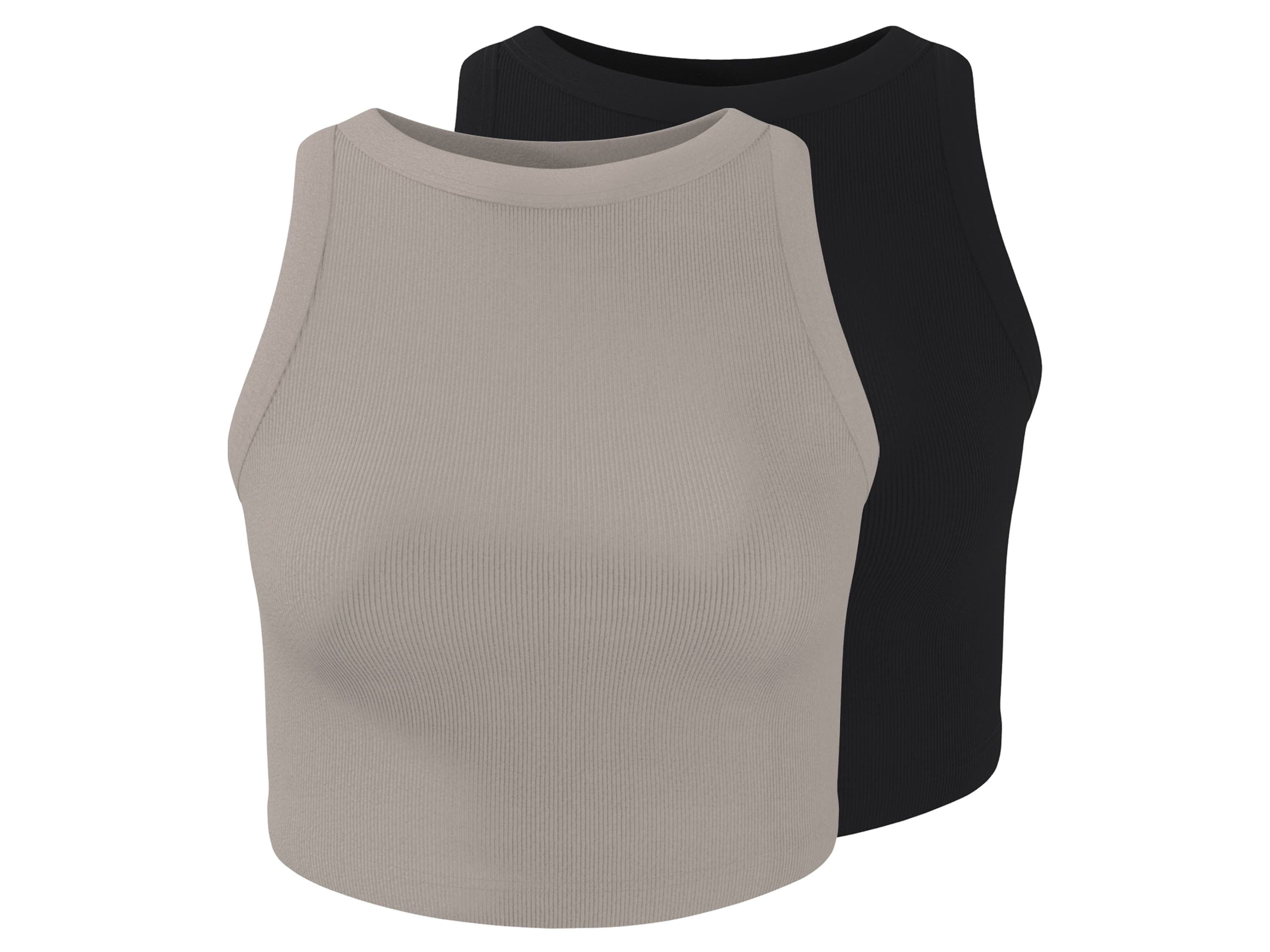 esmara® Dámsky rebrovaný crop top, 2 kusy (čierna/sivá, XL (48/50))