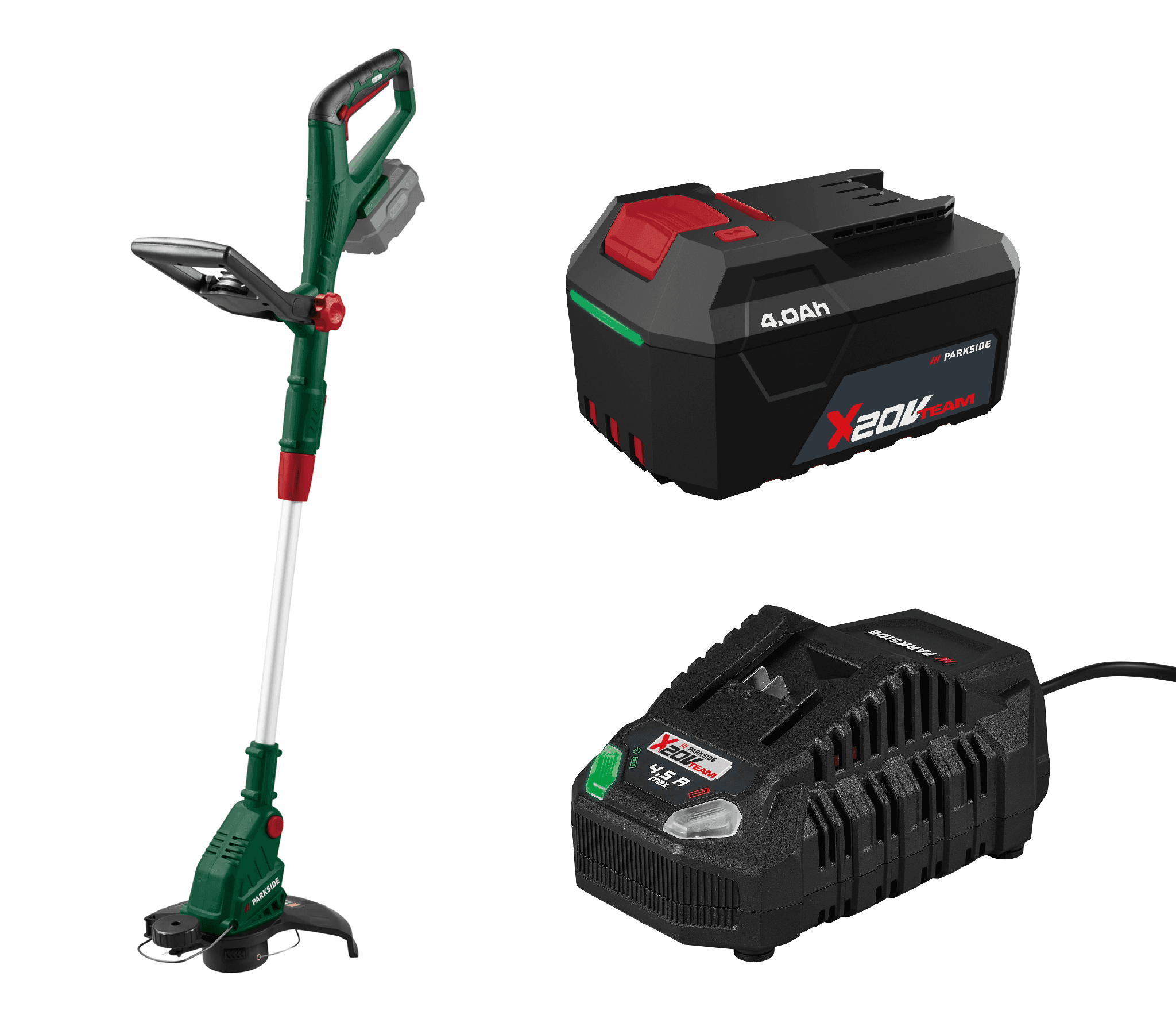 PARKSIDE® Aku strunová kosačka 20 V PRTA 20-Li D3 + Rýchlonabíjačka akumulátora 20 V/4,5 A + Akumulátor 20 V/4 Ah 1