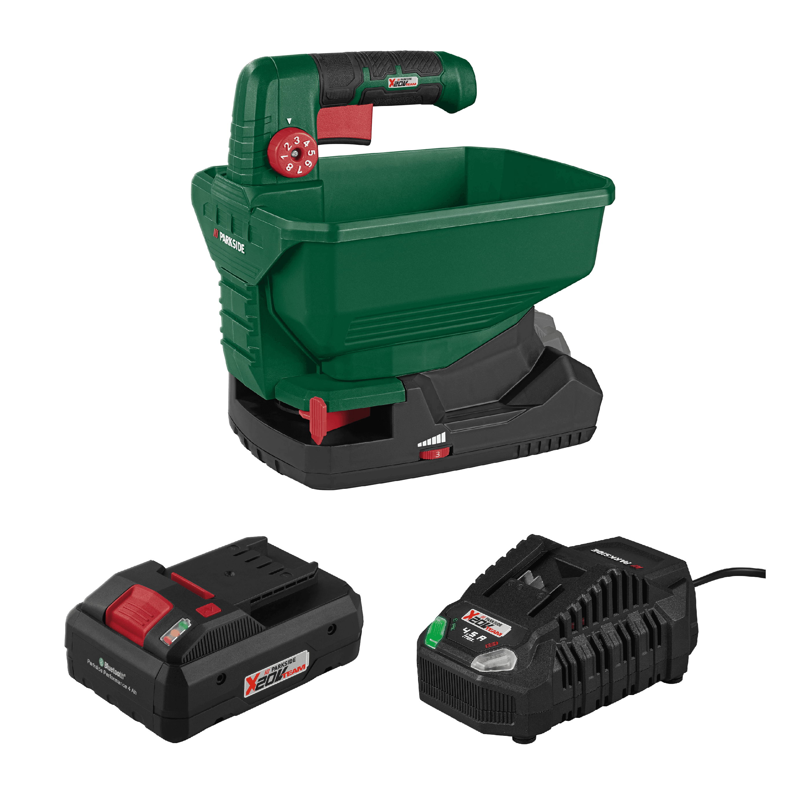 PARKSIDE® Aku univerzálne rozmetadlo PUSA B1 + Smart akumulátor 20 V/4 Ah + Rýchlonabíjačka akumulátora 20 V/4,5 A
