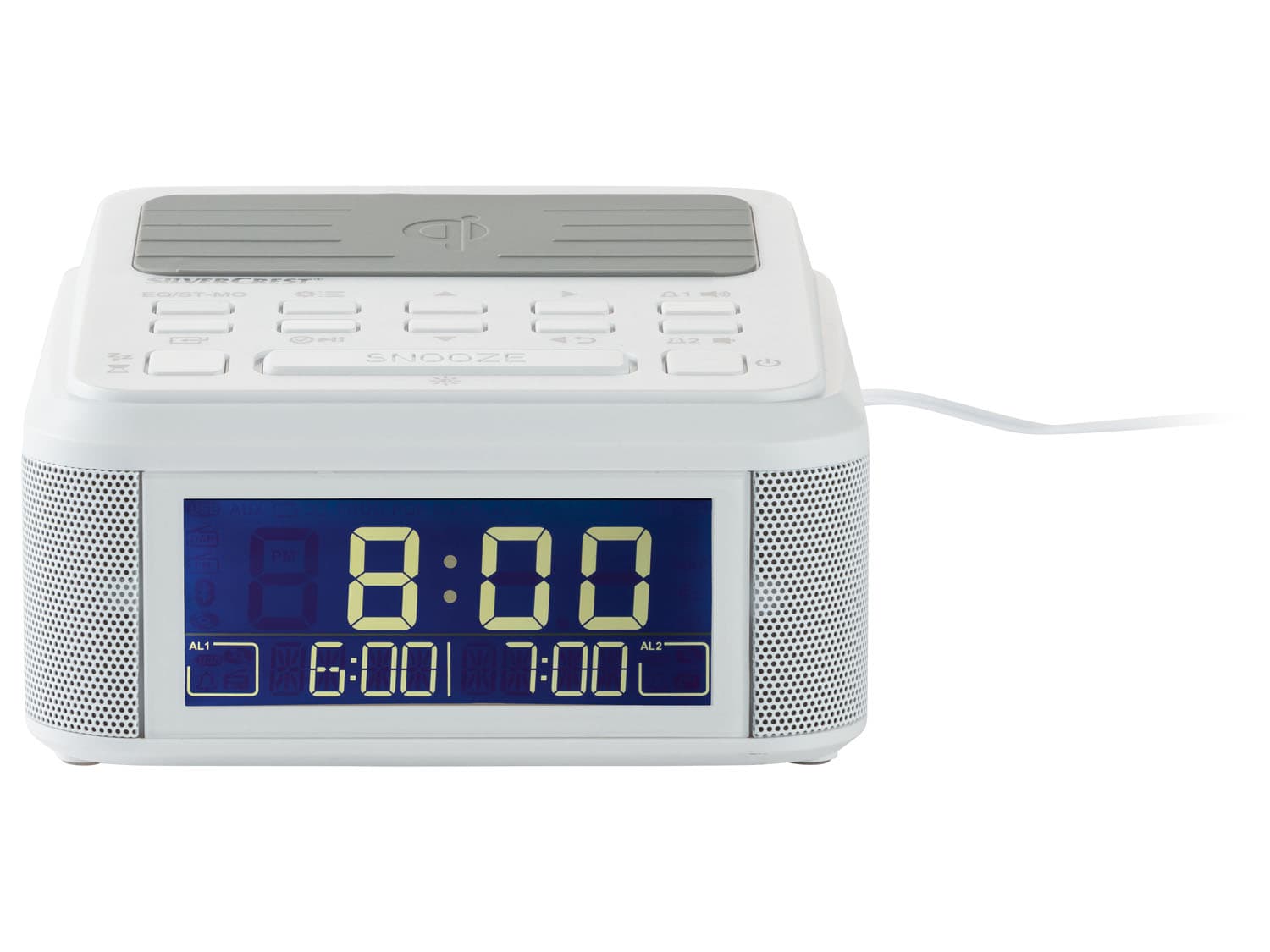 SILVERCREST® Rádiobudík SURQ 4 A2, s nabíjacou podložkou Qi (biela) 1