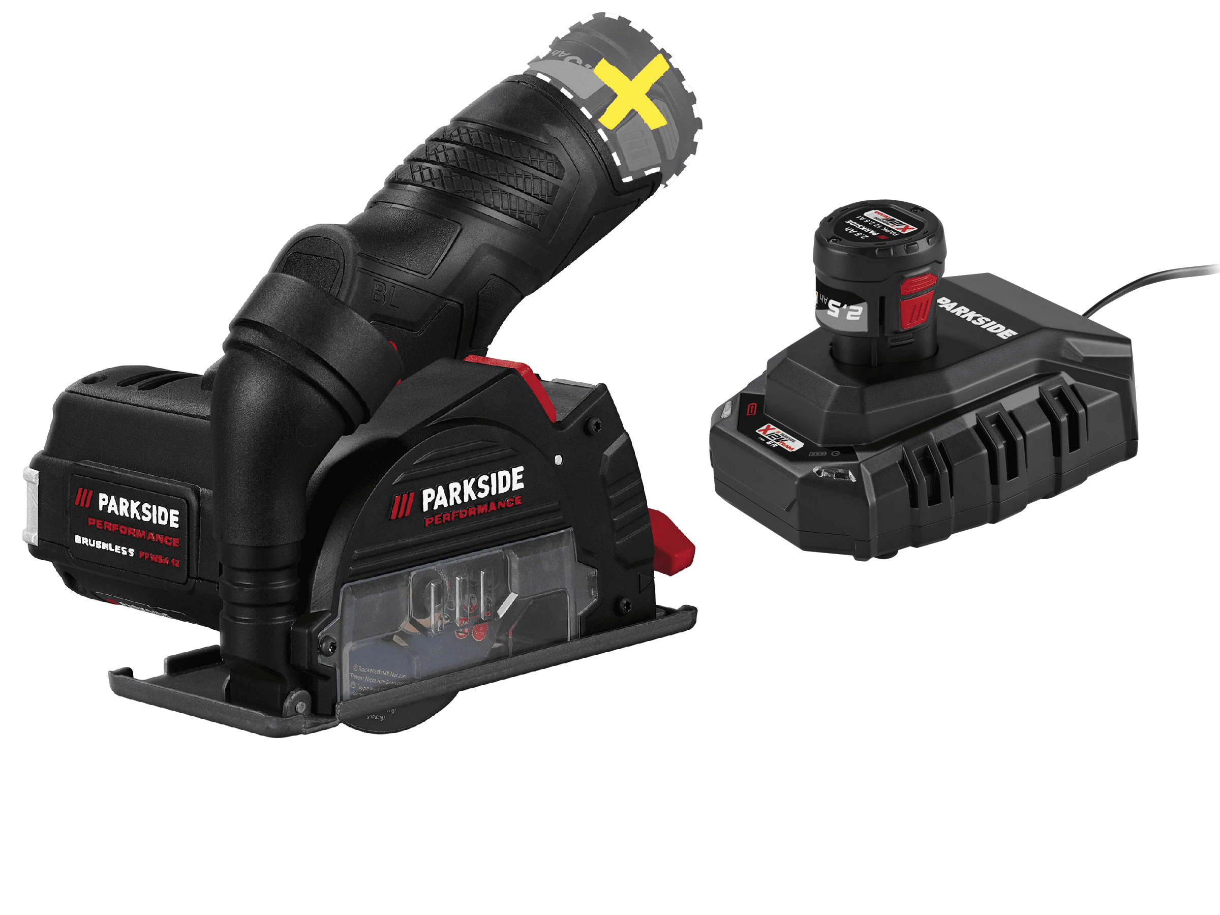 PARKSIDE PERFORMANCE® Aku uhlová brúska 12 V PPWSA 12 A1 + Akumulátor 12 V/2,5 Ah + Nabíjačka 6 A