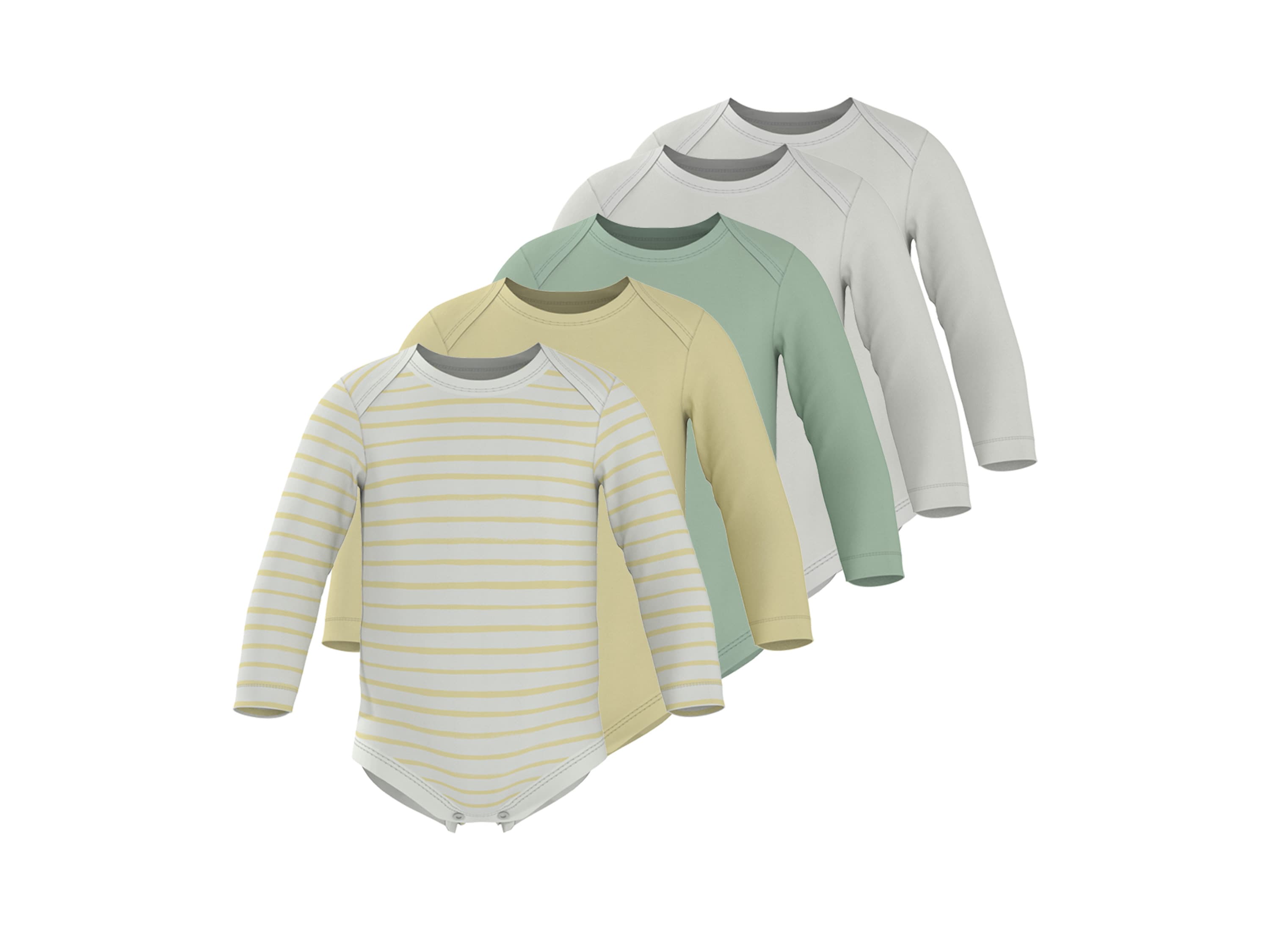 LUPILU® Dievčenské/chlapčenské body s dlhým rukávom, 5 kusov (biela/zelená/žltá, 62/68) 1