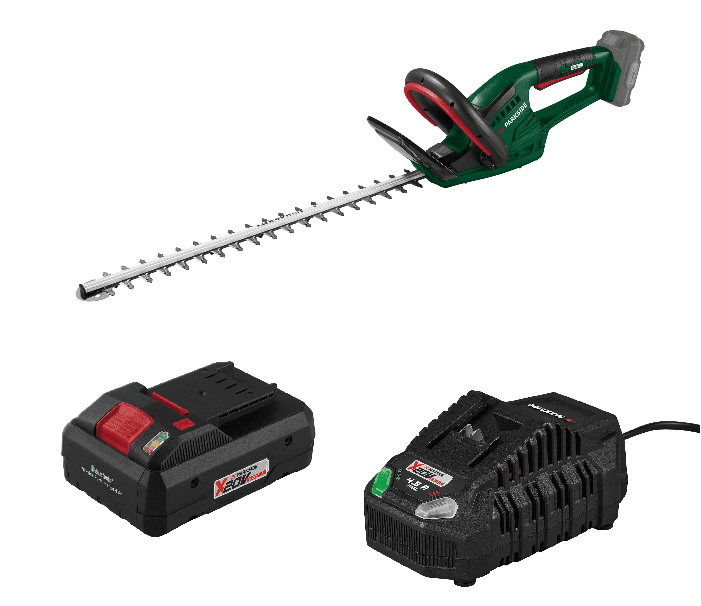 PARKSIDE® Aku nožnice na živý plot PHSA 20-Li D4 + Smart akumulátor 20 V/4 Ah + Rýchlonabíjačka akumulátora 20 V/4,5 A 1